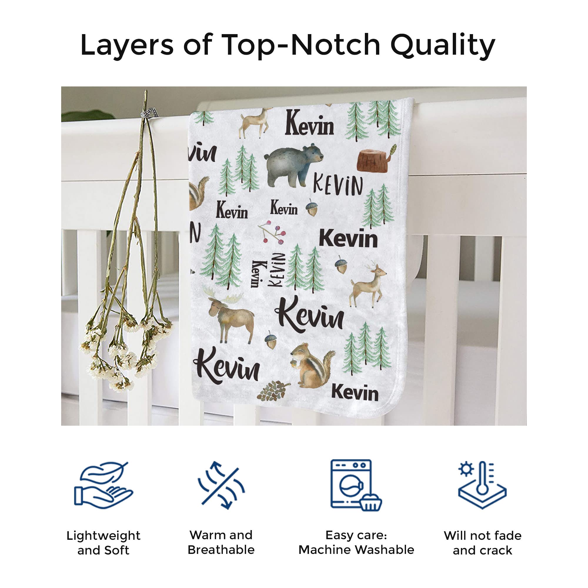 Personalized Woodland Baby Blankets for Boys - Custom Name Embroidered Fleece Blanket | Soft Newborn Gift for Baby Showers, Christenings & Nursery Decor