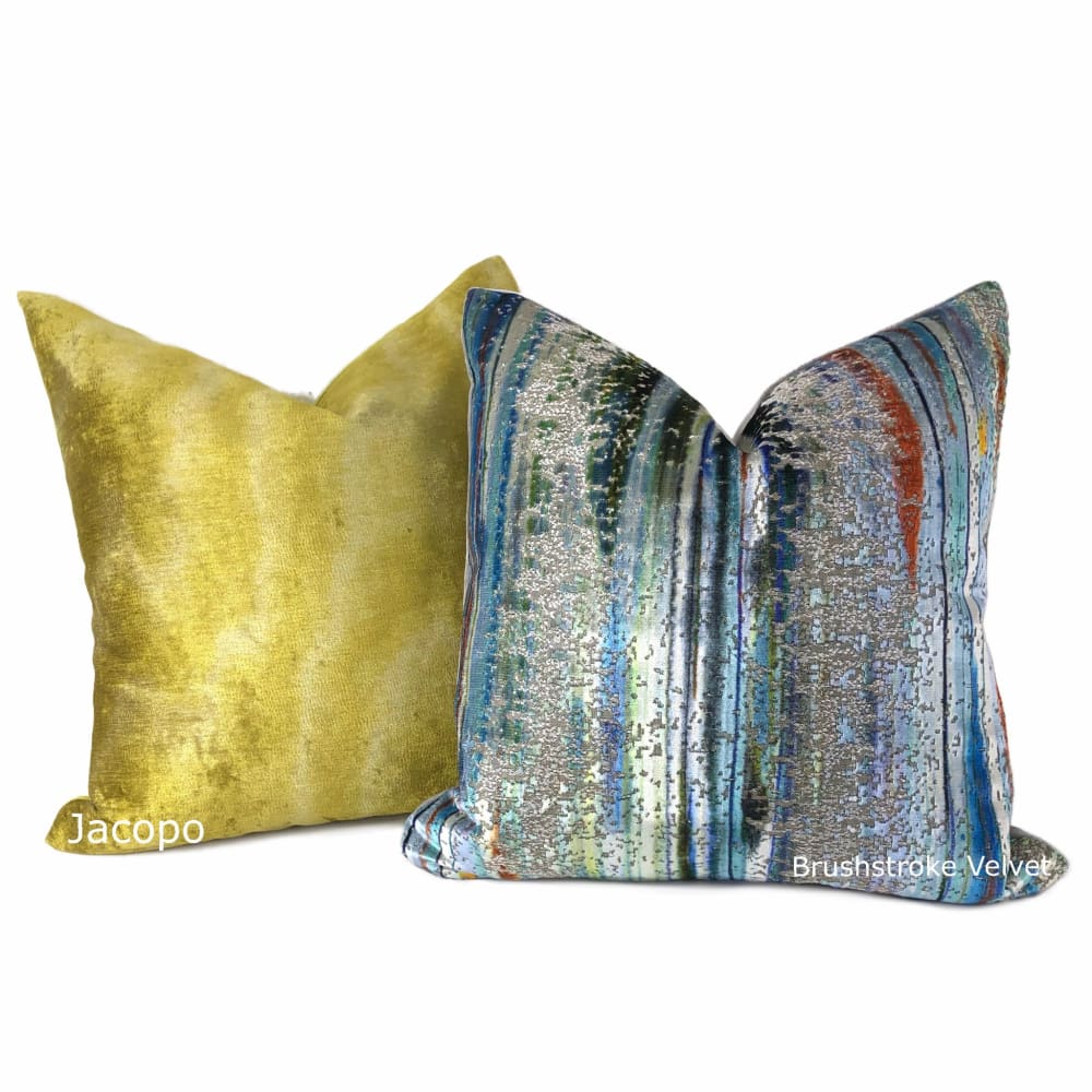 Zinc Textile Jacopo Chartreuse Tonal Moire Velvet Pillow Cover - Luxurious Velvet Cushion Case for Sofa, Bed & Home Decor