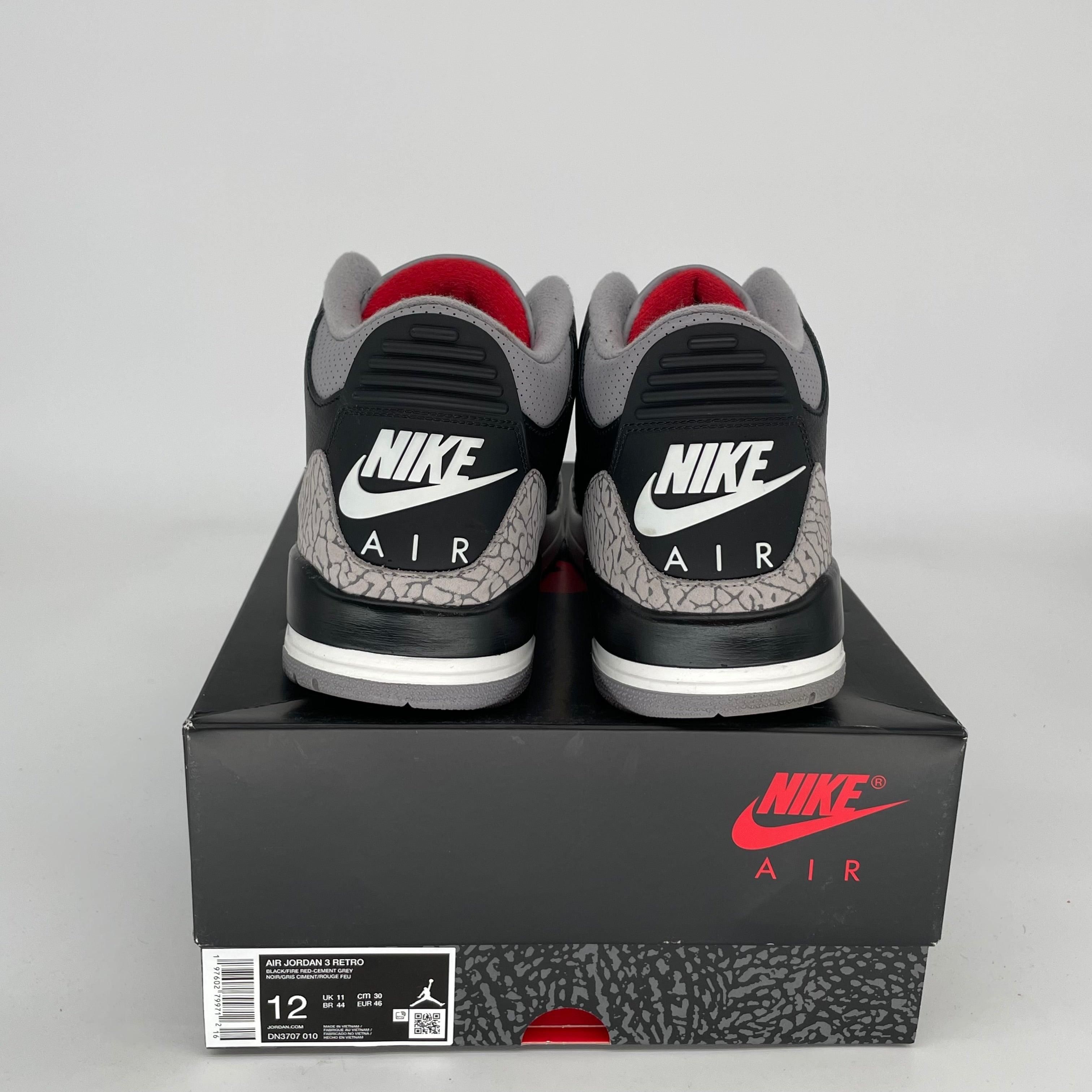 Original Air Jordan 3 Retro 'Black Cement' Men's Basketball Shoes - Size 12 (DN3707-010) | Classic Sneakers for Streetwear & Basketball Performance