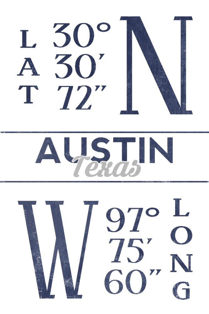 16x24 Austin Texas Latitude Longitude Metal Art - Blue Aluminum Wall Decor for Home & Office | Perfect for Texas Pride, Gifts & Modern Interior Design