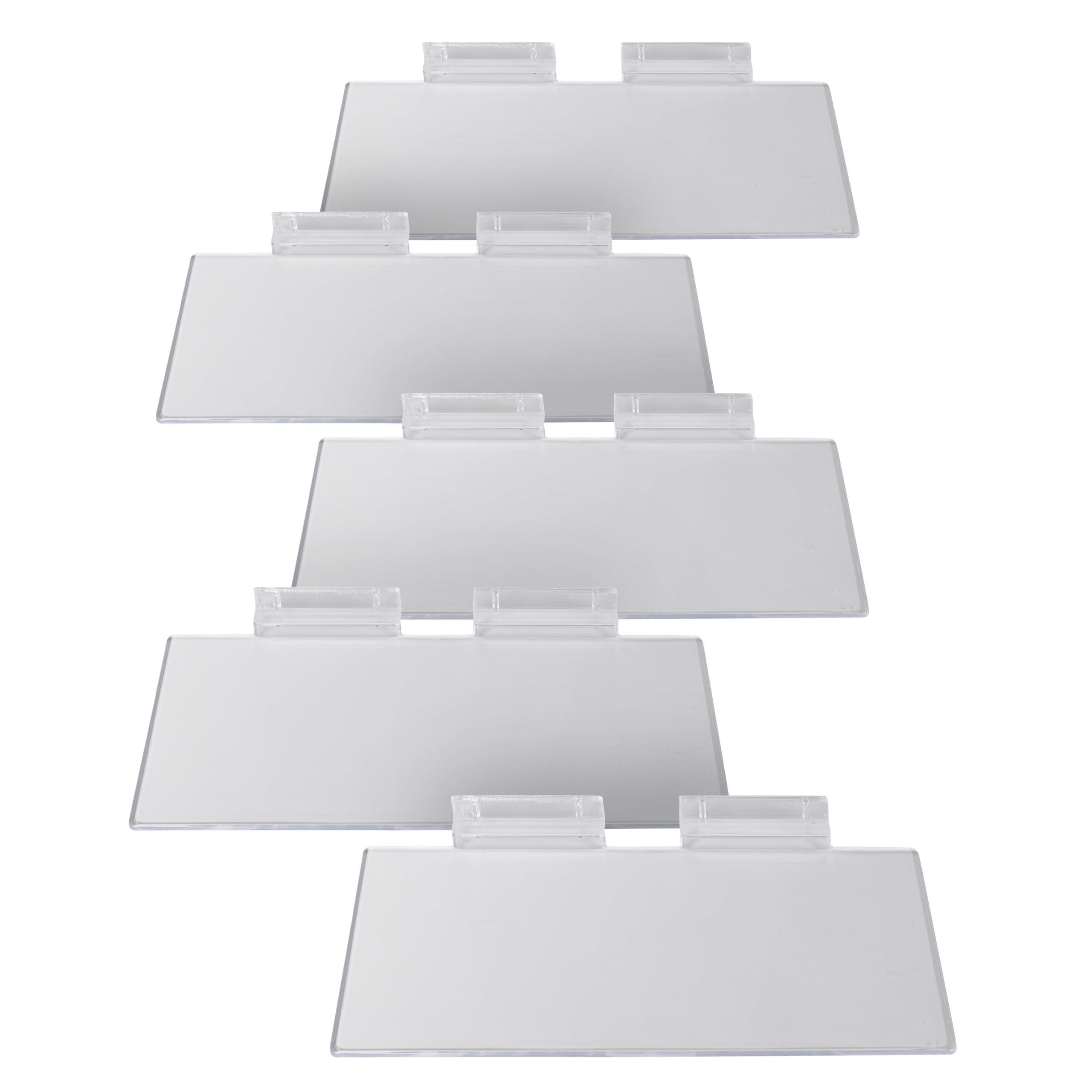 SSWBasics 10”L x 4”W Clear Plastic Slatwall Shelves - Pack of 5 Durable Slat Wall Accessories for Retail Display & Store Organization - Perfect for Boutiques, Garment Racks & Wall Storage Systems