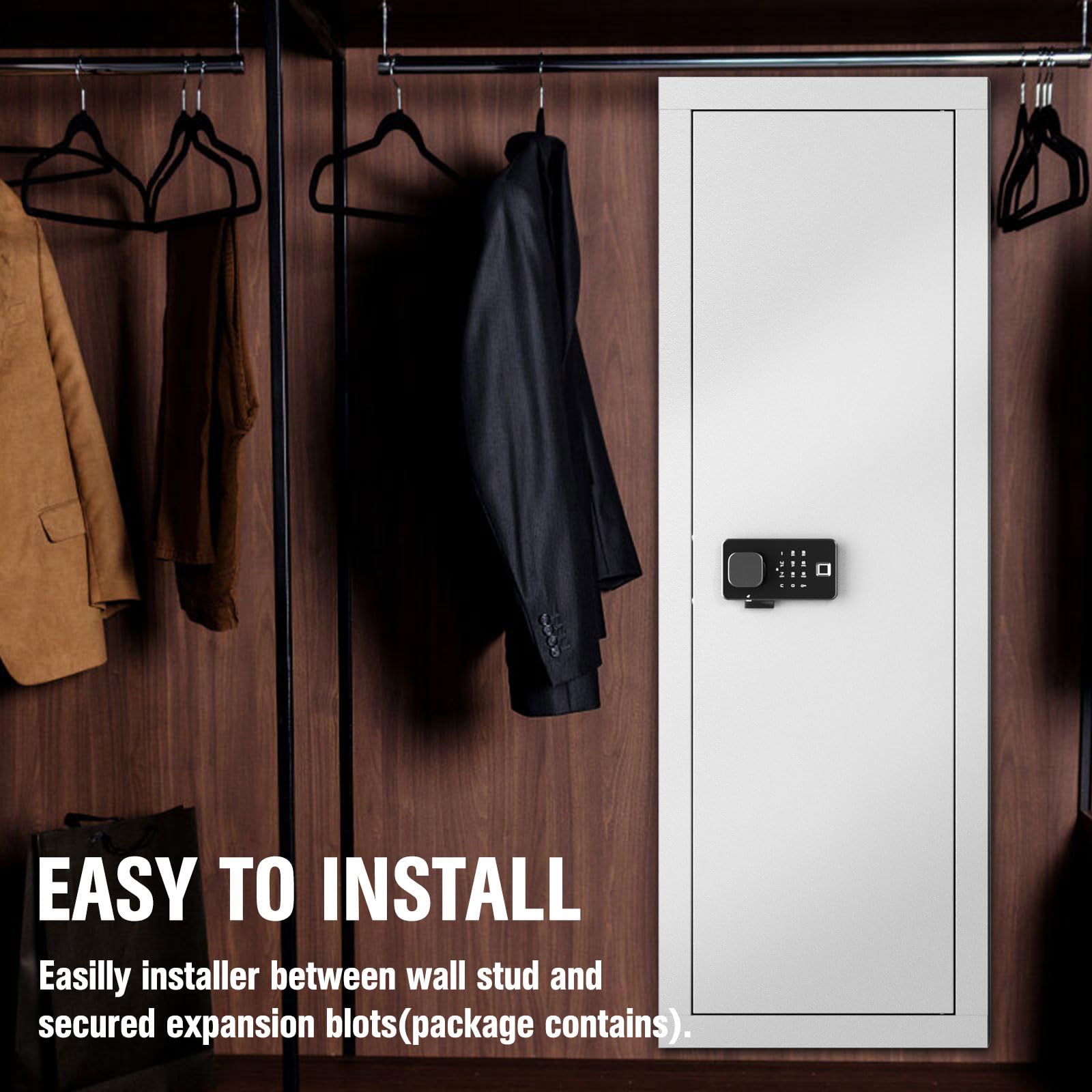 INTERGREAT 53 Inch Large Wall Mount Gun Safe for Rifles & Pistols - Adjustable Rack, 4 Rifle Capacity, 3 Removable Shelves, White - Perfect for Home Security, Hunting Gear Storage & Firearm Protection