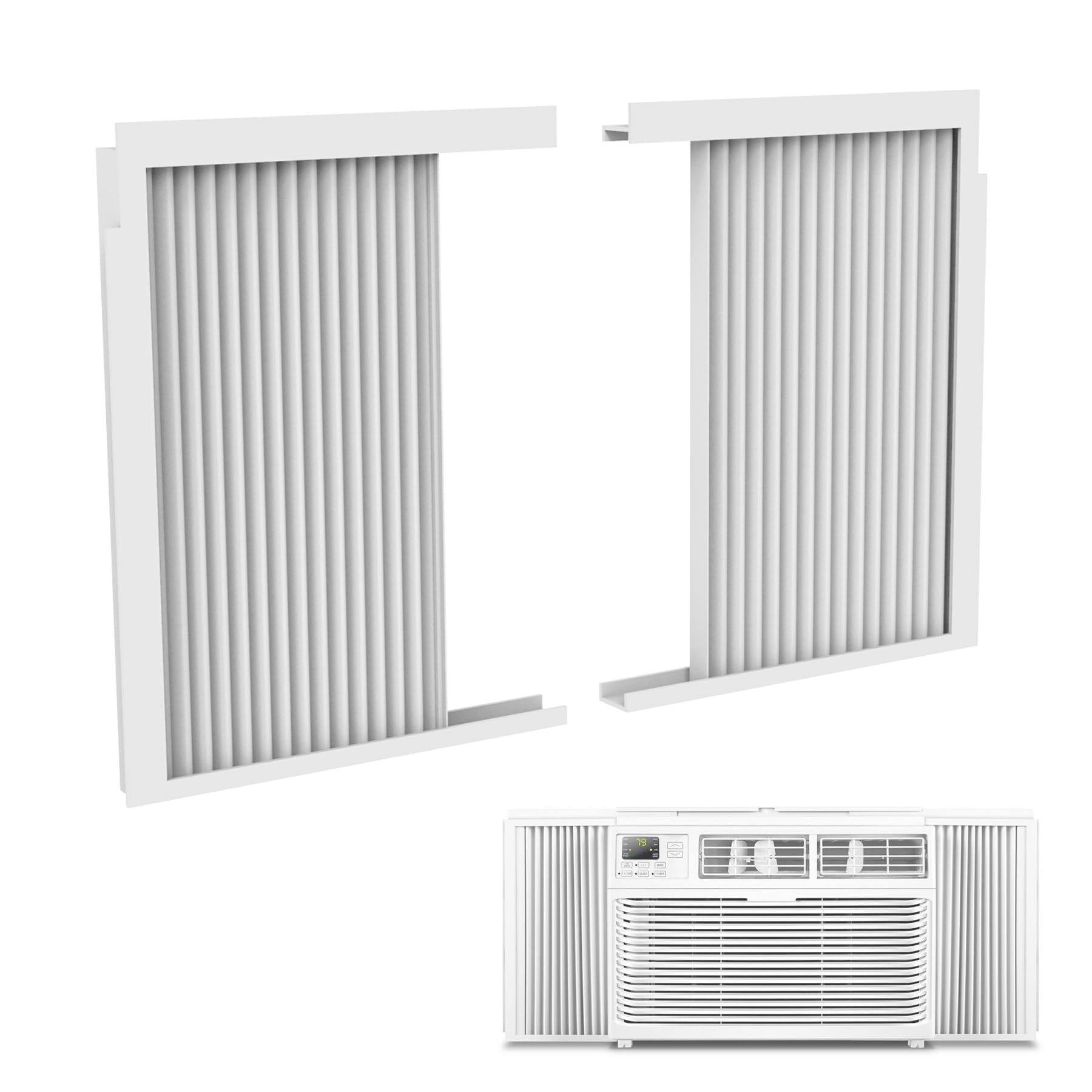 MXClimate Adjustable Window Air Conditioner Side Panels with Frame - Insulated AC Accordion Filler Curtain Kit for 10,000 BTU Units | Perfect for Window AC Seal Replacement & Energy Efficiency | Ideal for Home, Office & Apartment Cooling