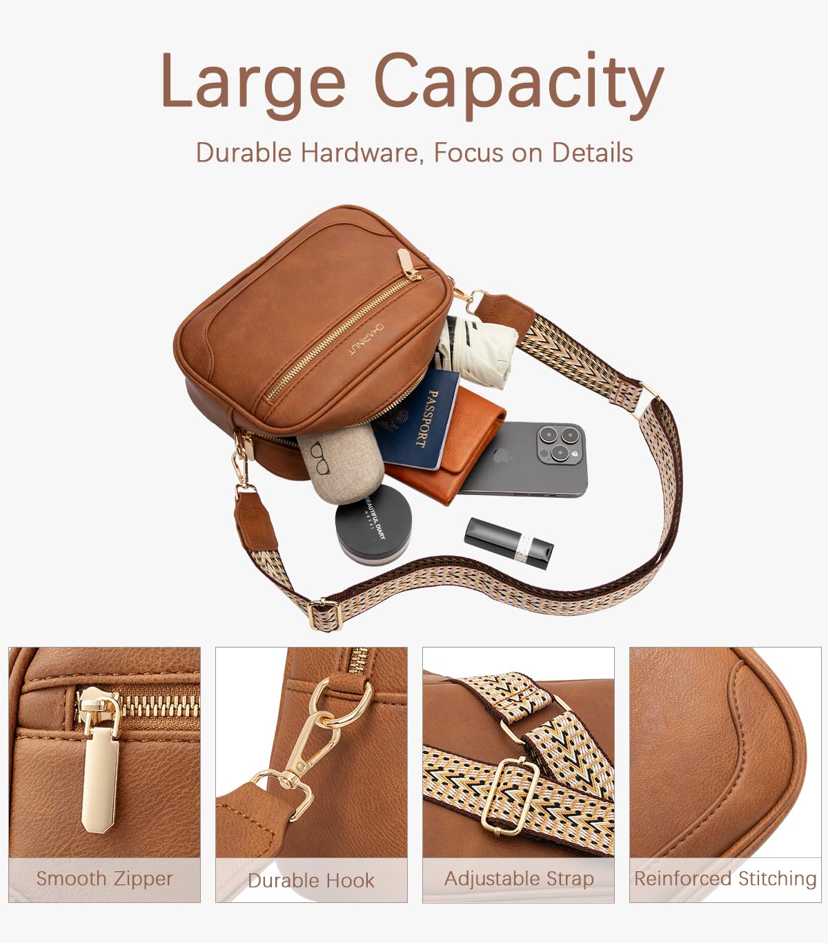 Vegan Leather Crossbody Purse for Women - Adjustable Strap Small Shoulder Bag | Perfect for Travel, Shopping & Everyday Use