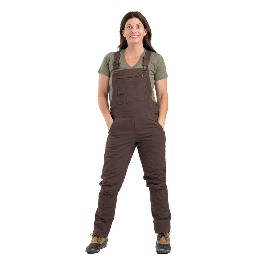 Berne Women's Flex Softstone Duck Unlined Bib Work Overalls WB922 - Durable Brown Workwear for Farming, Gardening & Outdoor Activities