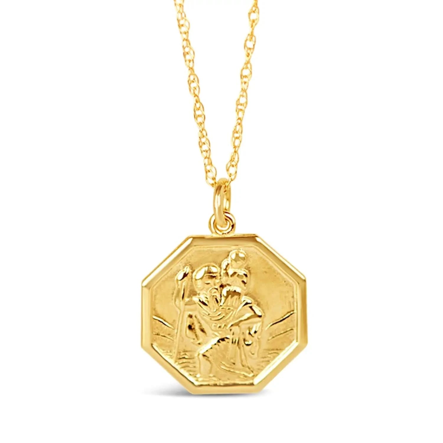 St Christopher Necklace for Men & Women - 14K Solid Gold Religious Pendant with Free Engraving - Perfect for Travel Protection & Faith Jewelry Gifts