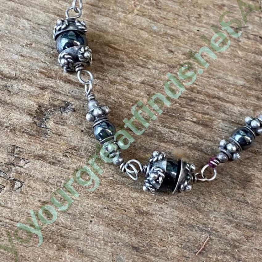 Sterling Silver Cannetille Necklace with Hematite Beads - Elegant Jewelry for Women, Gift for Her, Perfect for Parties, Weddings & Special Occasions