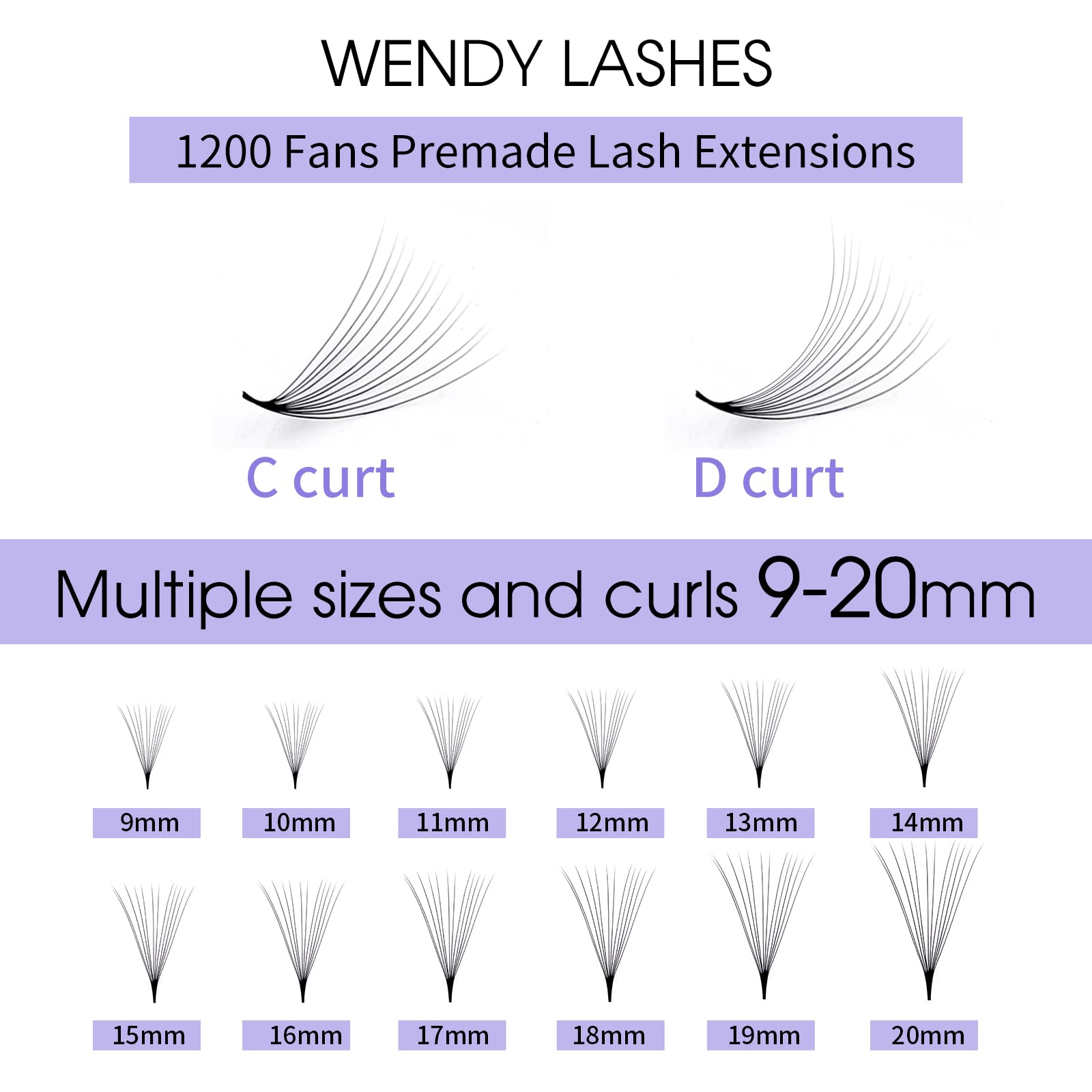 Premium 1200PCS 12D 0.07mm D-Curl Volume Lash Extensions - 9-20mm Mixed Length Premade Fans with Pointed Base for Professional Eyelash Extensions | Perfect for Salon, Bridal, or Everyday Glam Makeup Looks