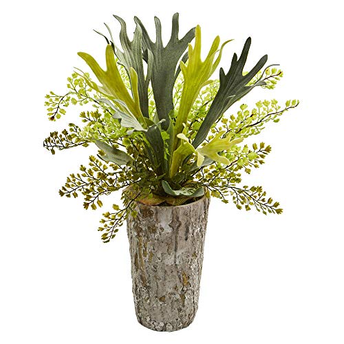 Staghorn & Maidenhair Artificial Fern Plant in Decorative Vase - Wrought Studio - Perfect for Home Office Decor, Living Room Centerpiece & Wedding Table Arrangements