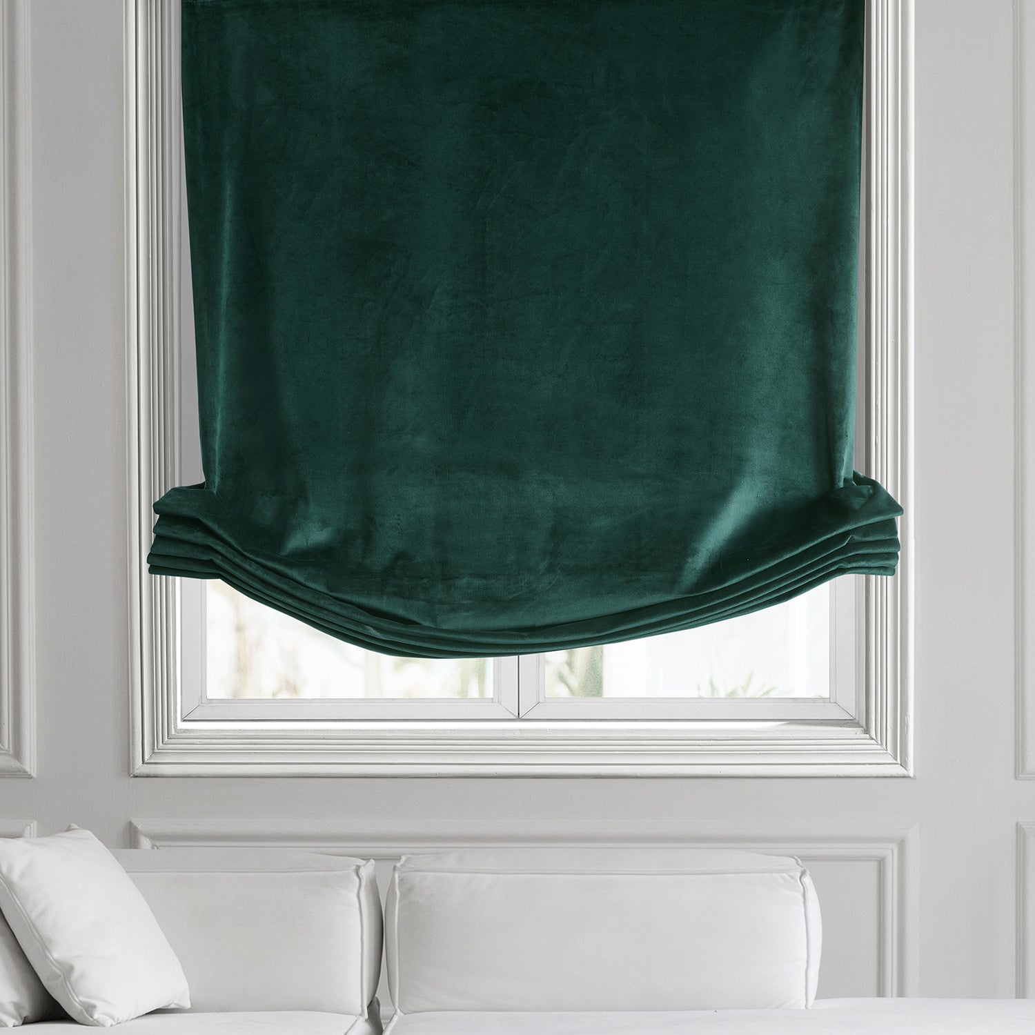 Forest Green Heritage Plush Velvet Roman Shade Window Treatment - Elegant Blackout Curtain for Living Room, Bedroom & Nursery