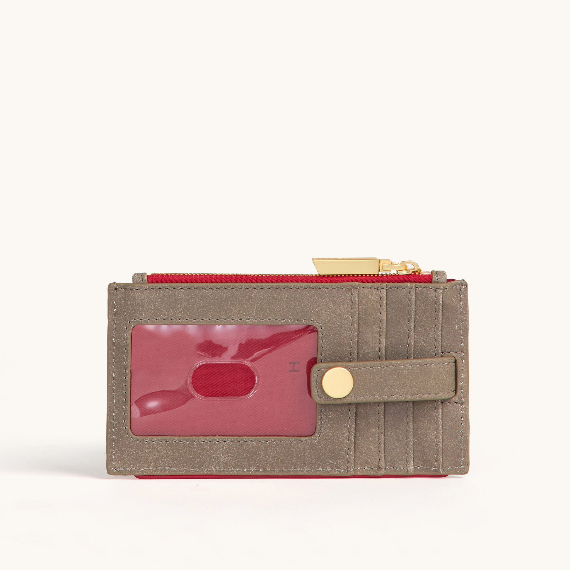 210 West Pewter & Brushed Gold Red Zipper Wallet - Stylish Slim Bifold Leather Wallet for Men & Women | Perfect for Everyday Use, Travel & Business