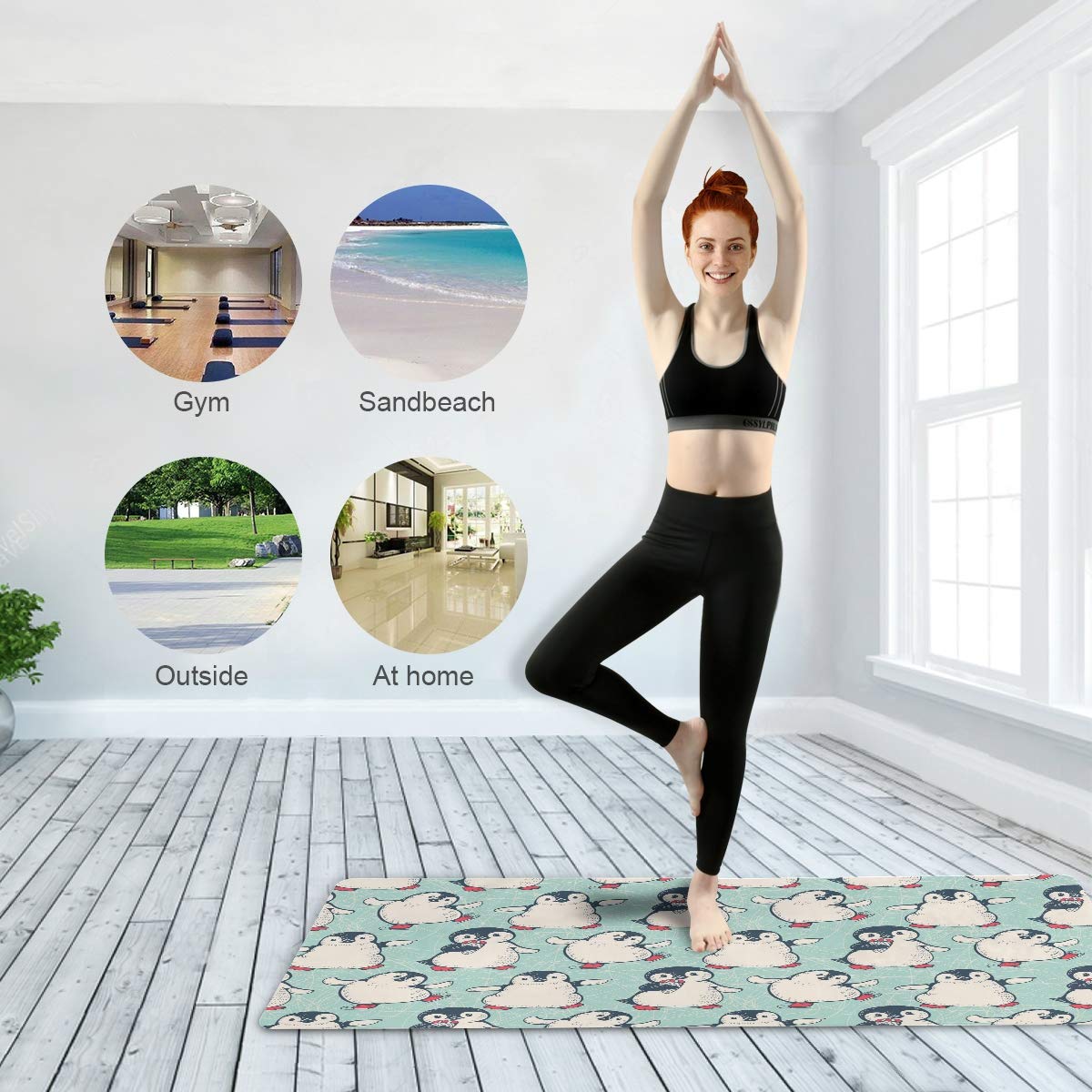 Premium Non-Slip Yoga Mat with Cute Penguin Ice Cream Design - Extra Thick Exercise Mat for Yoga, Pilates & Home Workouts - Includes Free Carrying Storage Bag - Perfect for Gym, Studio & Indoor Fitness Training