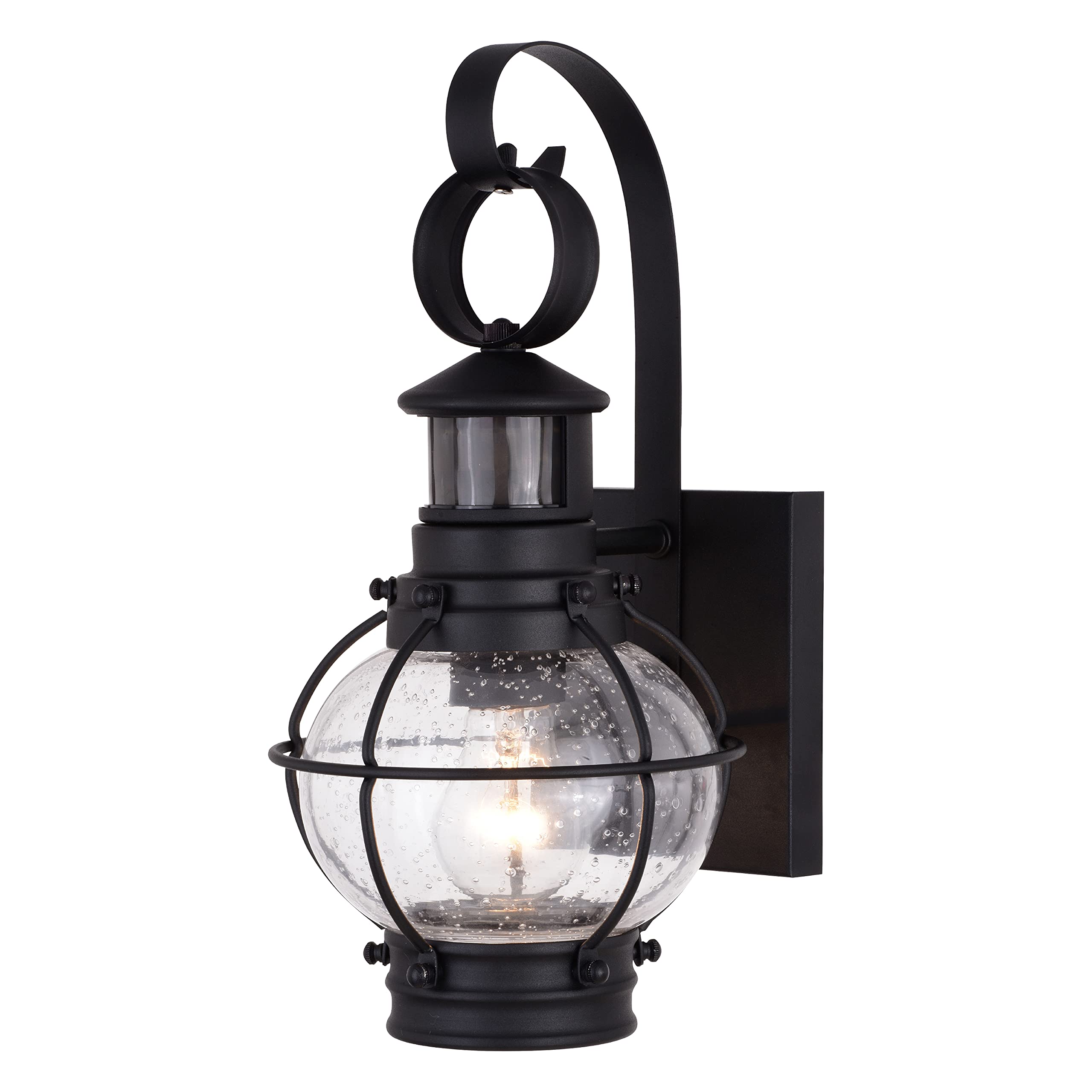 VAXCEL Chatham Black Coastal Motion Sensor Outdoor Wall Light with Clear Glass - Dusk to Dawn Security Lighting for Porch, Garage & Entryway