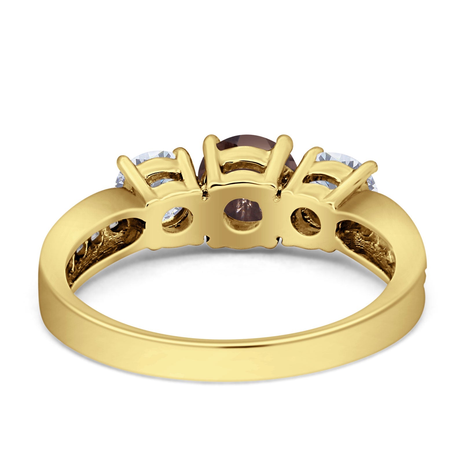 14K Yellow Gold Three Stone Round Natural Chocolate Smoky Quartz Vintage Style Ring for Women - Elegant Boho Wedding Band, Anniversary Gift & Everyday Jewelry - Perfect for Date Nights, Parties & Special Occasions