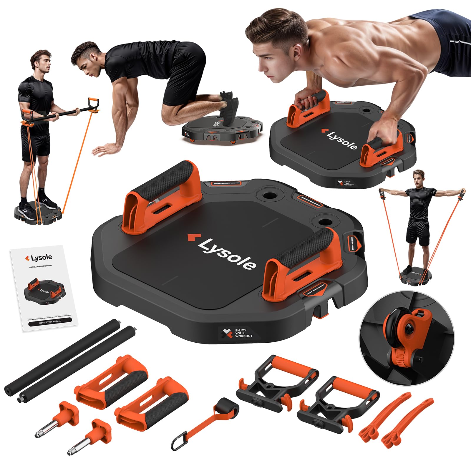 Push Up Board with Resistance Bands & Pilates Bar - 4 Wheel Ab Roller & Push Up Handles for Home Gym - Full Body Workout Equipment for Strength Training, Core Exercises & Fitness Routines (Ideal for Home Workouts, Gym Training & Pilates Sessions)