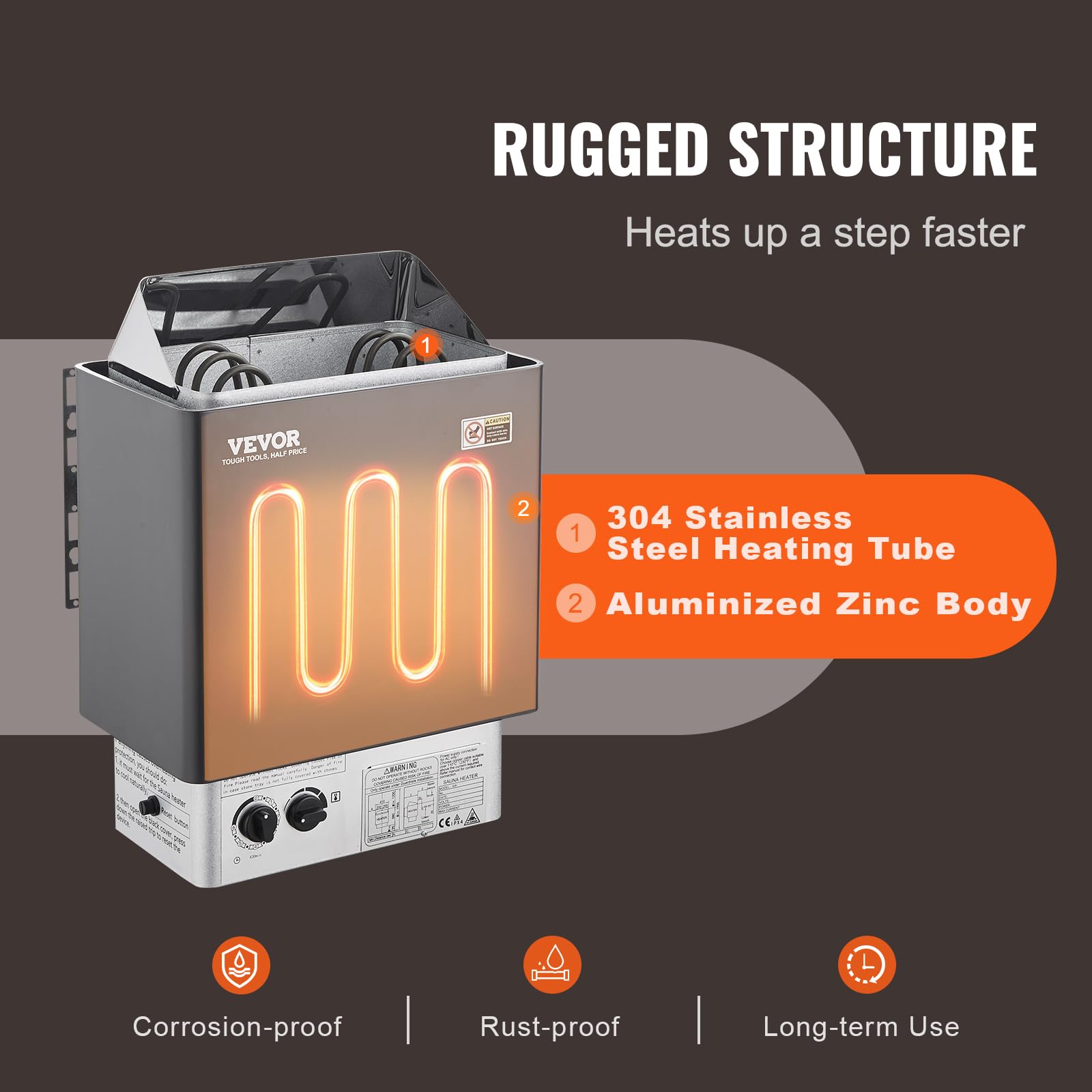 VEVOR 3KW 220V Electric Sauna Heater with Built-in Controls, 3h Timer & Adjustable Temperature (70-141 cu ft) - Home Spa, Hotel Sauna & Steam Bath Use - FCC Certified for Safety & Relaxation