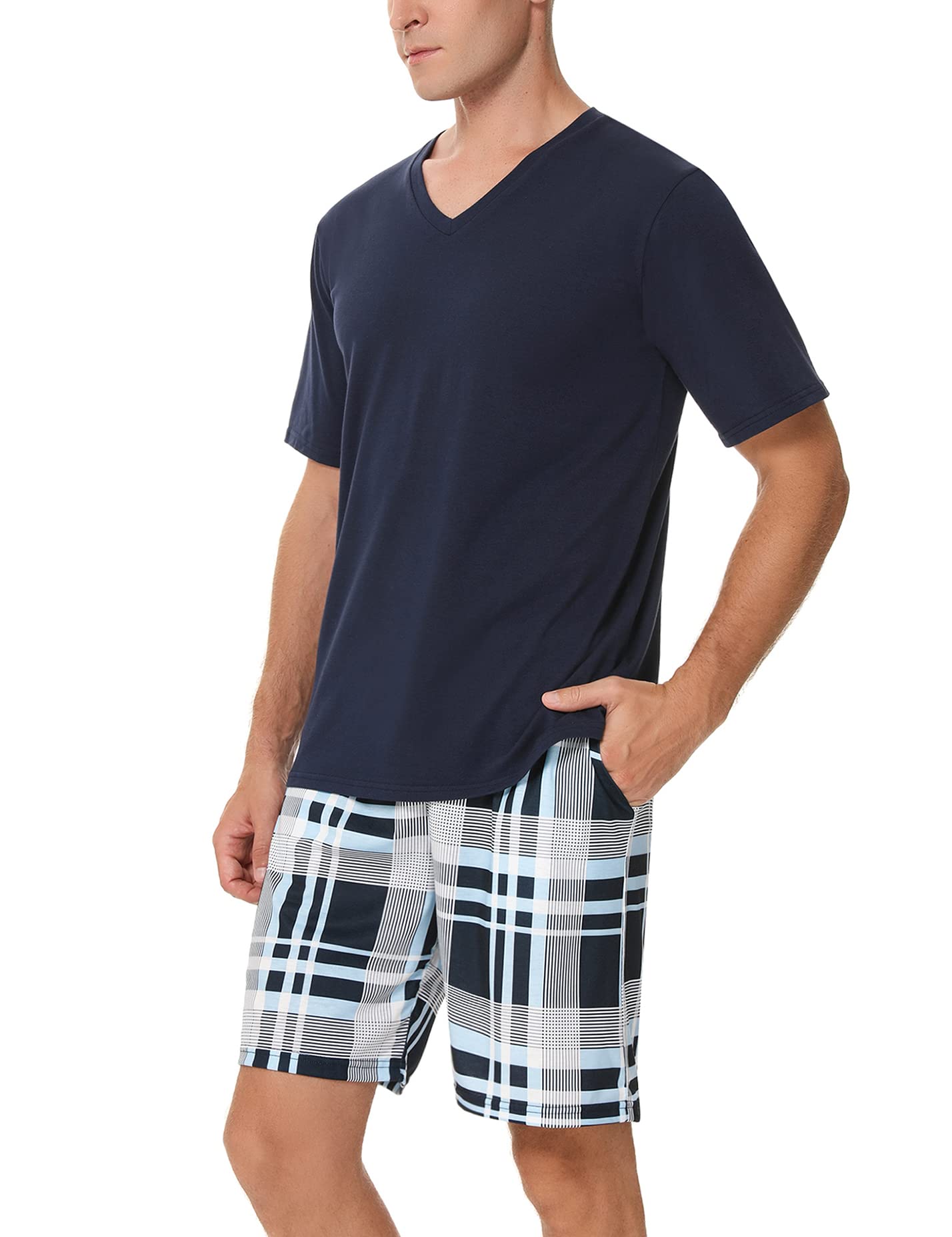 Men's Cotton Pajama Set - Soft V-Neck Sleepwear with Pockets for Lounge & Nighttime Comfort | Cozy Homewear for Relaxing Evenings & Bedtime