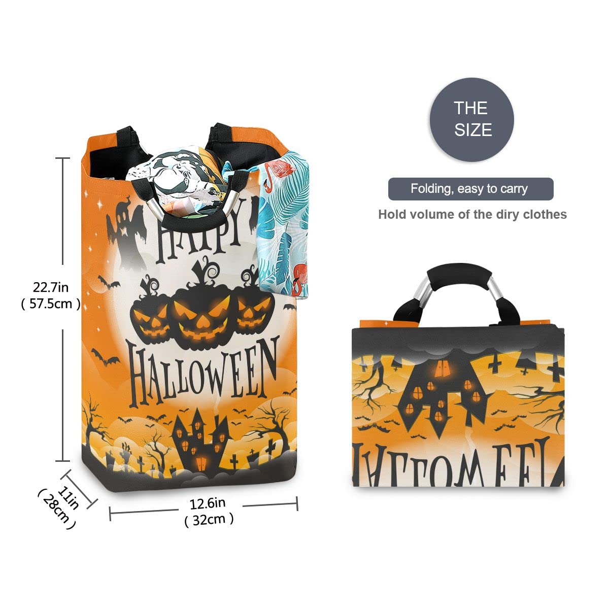 DOMIKING Collapsible Laundry Hamper Basket - Pumpkin Halloween Storage Organizer for Kids Room, Dorm, Nursery | Holds Dirty Clothes, Toys & Essentials | Perfect for Halloween Decor & Daily Use