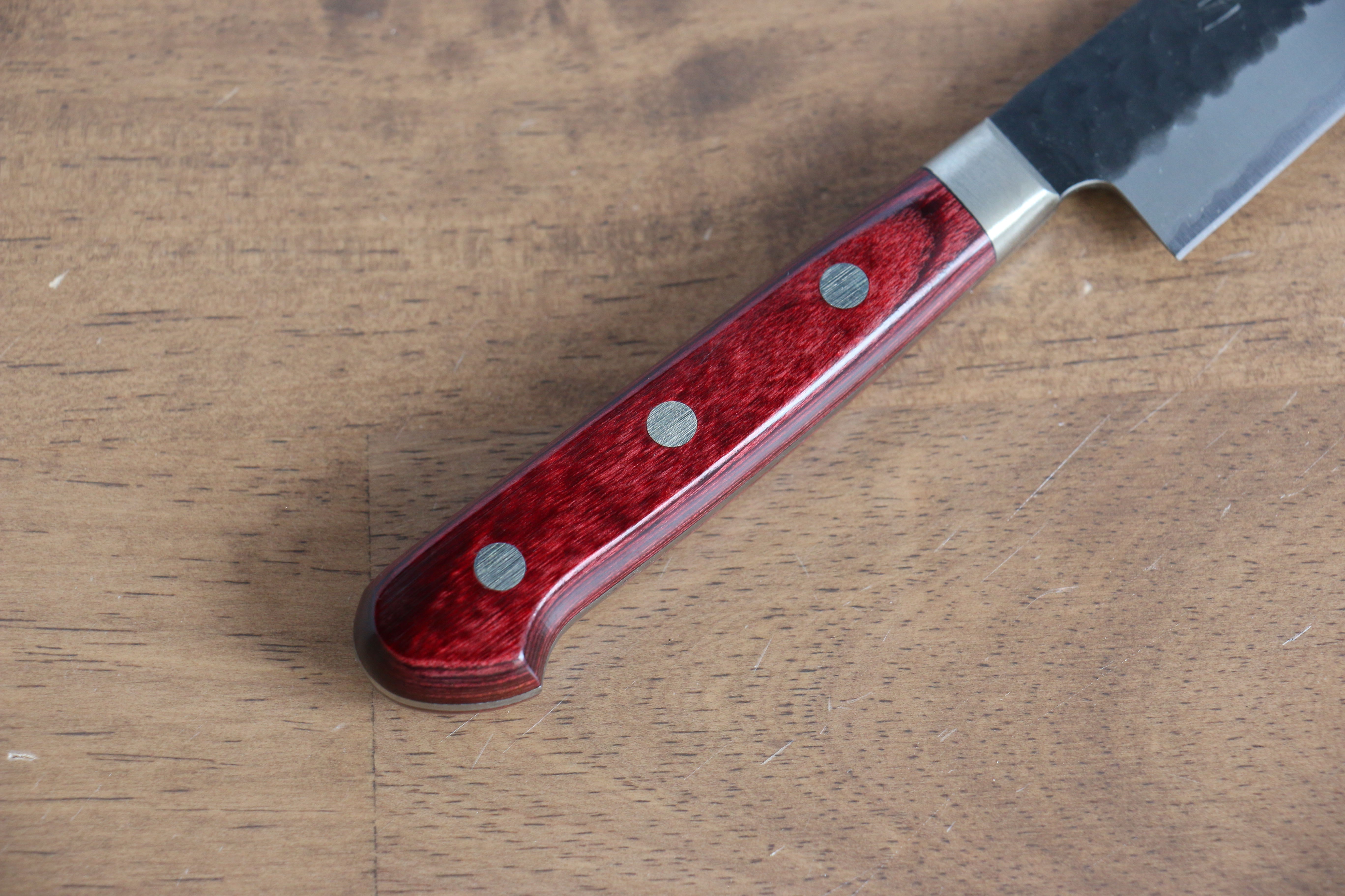 Seisuke Blue Super Hammered Kurouchi Petty Utility Knife 135mm - Red Pakka Wood Handle - Perfect for Slicing, Peeling & Precision Kitchen Tasks