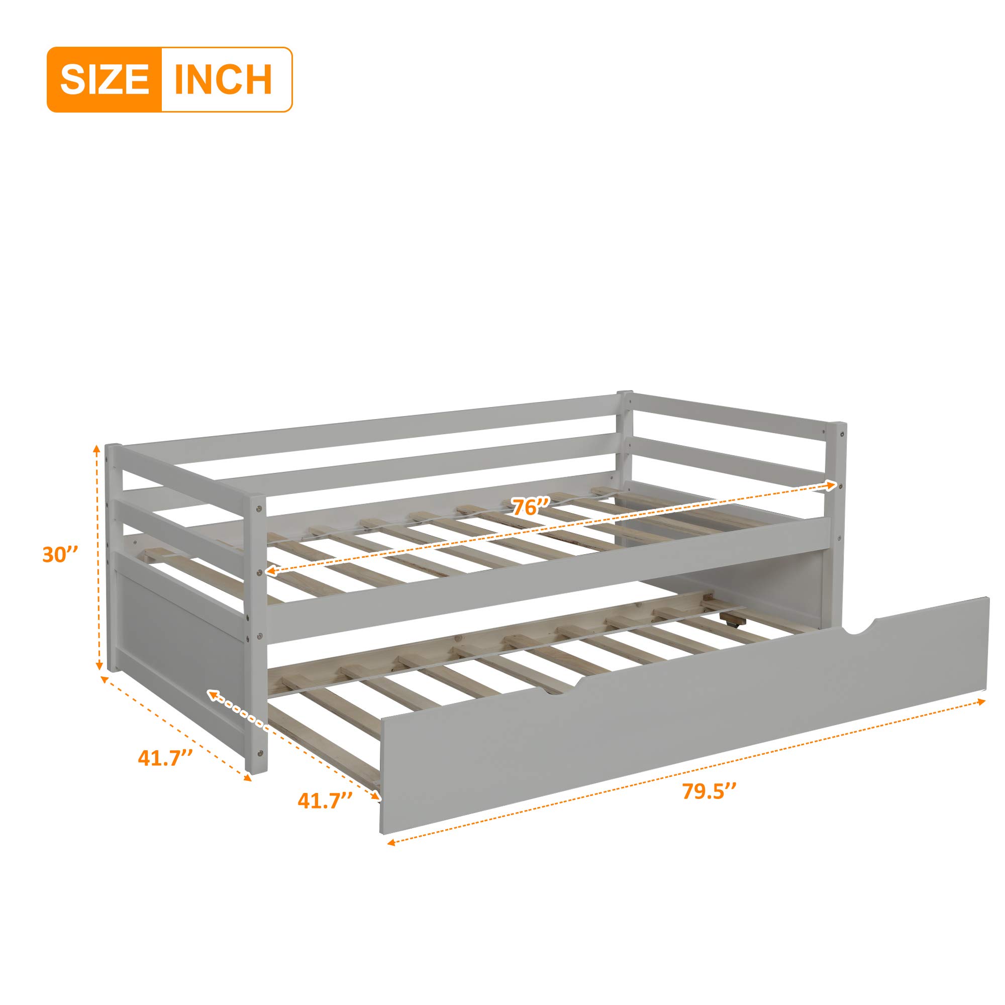Merax Twin Size Daybed with Trundle - Solid Wood Captain's Bed Frame, Convertible Sofa Bed for Guest Room & Small Spaces (Grey) | Perfect for Home Office, Dorm Room & Studio Apartments