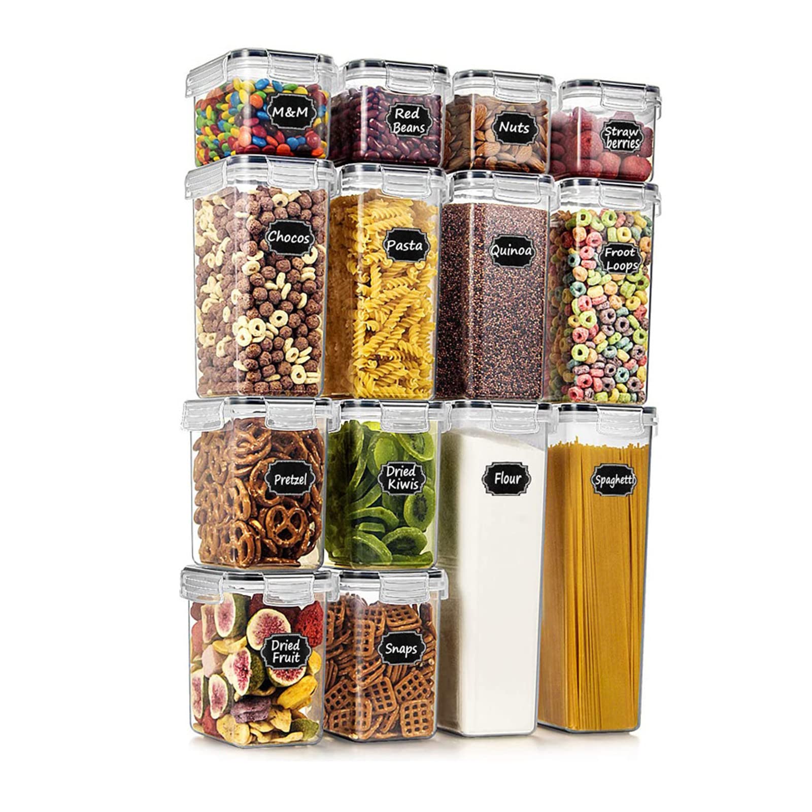 14-Piece Airtight Food Storage Containers Set - BPA Free, Leakproof Kitchen Storage for Cereal, Flour, Sugar & Baking Supplies - Includes Labels & Measuring Cups - Perfect for Pantry Organization & Meal Prep