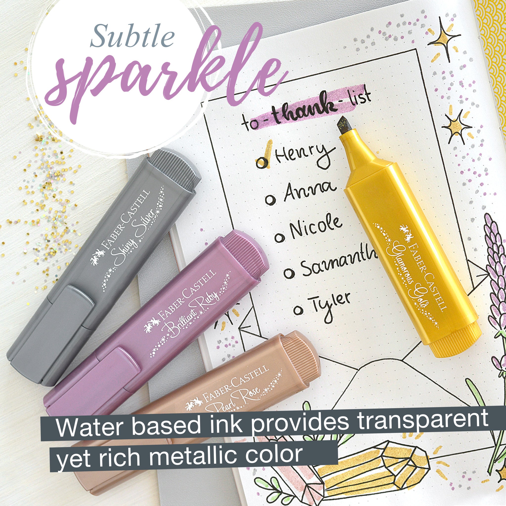 Metallic Highlighters Set of 4 - Vibrant Colors for Note Taking, Studying & Office Organization (Assorted Colors #154623) - Perfect for Students, Teachers & Professionals