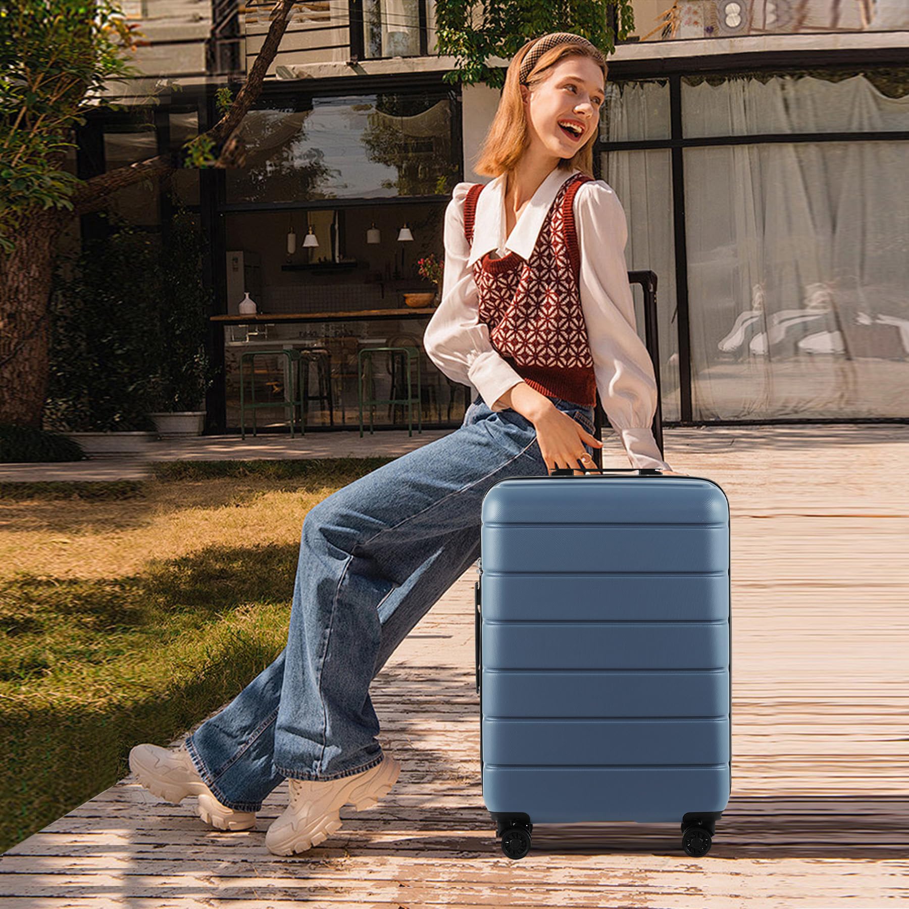 FORESEE 3-Piece ABS Lightweight Spinner Luggage Set with TSA Lock - 20/24/28 Inch Carry-On Hard Shell Suitcases for Travel & Business (Navy Blue) | Perfect for Family Vacations, Business Trips & International Travel