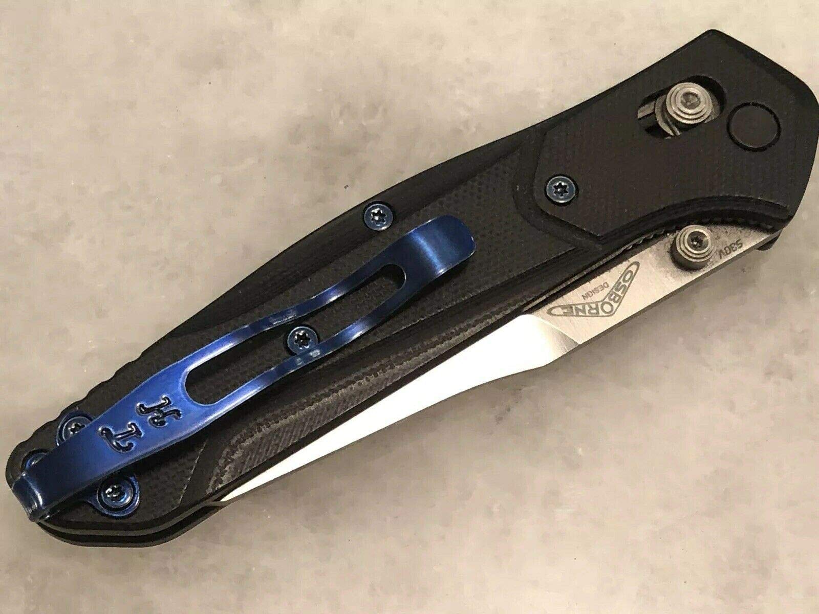 Premium Blue Titanium Deep Pocket Clip & Screws Replacement Set for Benchmade Osborne 940-1 Knife - Perfect for EDC, Outdoor Adventures & Tactical Use