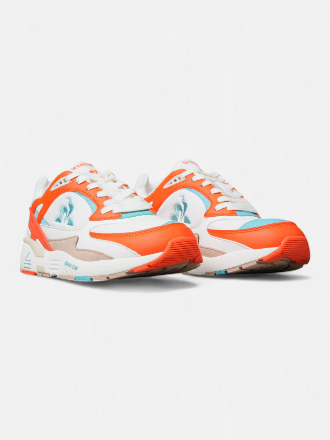 Le Coq Sportif R1100 Pop Sneakers - White, Orange & Sky Blue | Running, Training & Casual Wear for Men & Women | Lightweight Comfort for Everyday Use