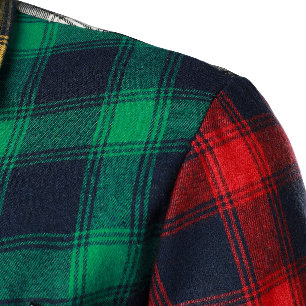 Stylish Color Block Plaid Shirt for Men & Women - Long Sleeve Button Down Casual Shirt with Patchwork Design | Perfect for Office, Date Night and Fall Outfits