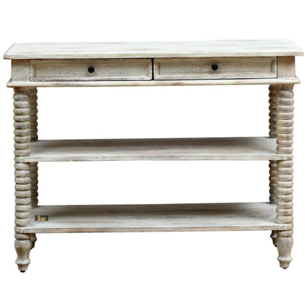 French Provincial Style White Wooden Pillar Console Table - Elegant Entryway, Living Room, or Hallway Decor for Home & Office