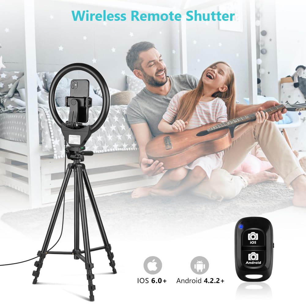 Sensyne 10'' Ring Light with 50'' Extendable Tripod Stand - LED Circle Light with Phone Holder for Live Streaming, Makeup, YouTube Videos & TikTok - Compatible with All Smartphones - Perfect for Home Studio, Beauty Vlogging & Content Creation