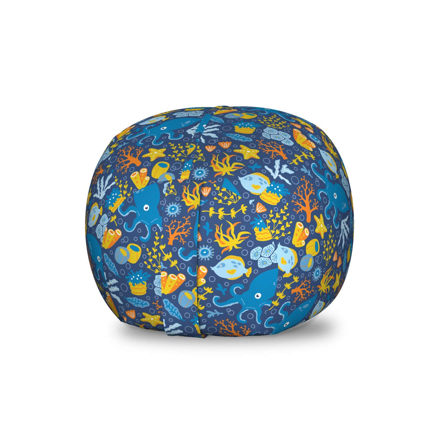 Ambesonne Nautical Toy Storage Bag Chair - Blue Octopus Fish Coral Marine Wildlife Design, Washable Stuffed Animal Organizer for Kids Room, Small Multicolor | Perfect for Nursery, Playroom & Beach Toy Organization