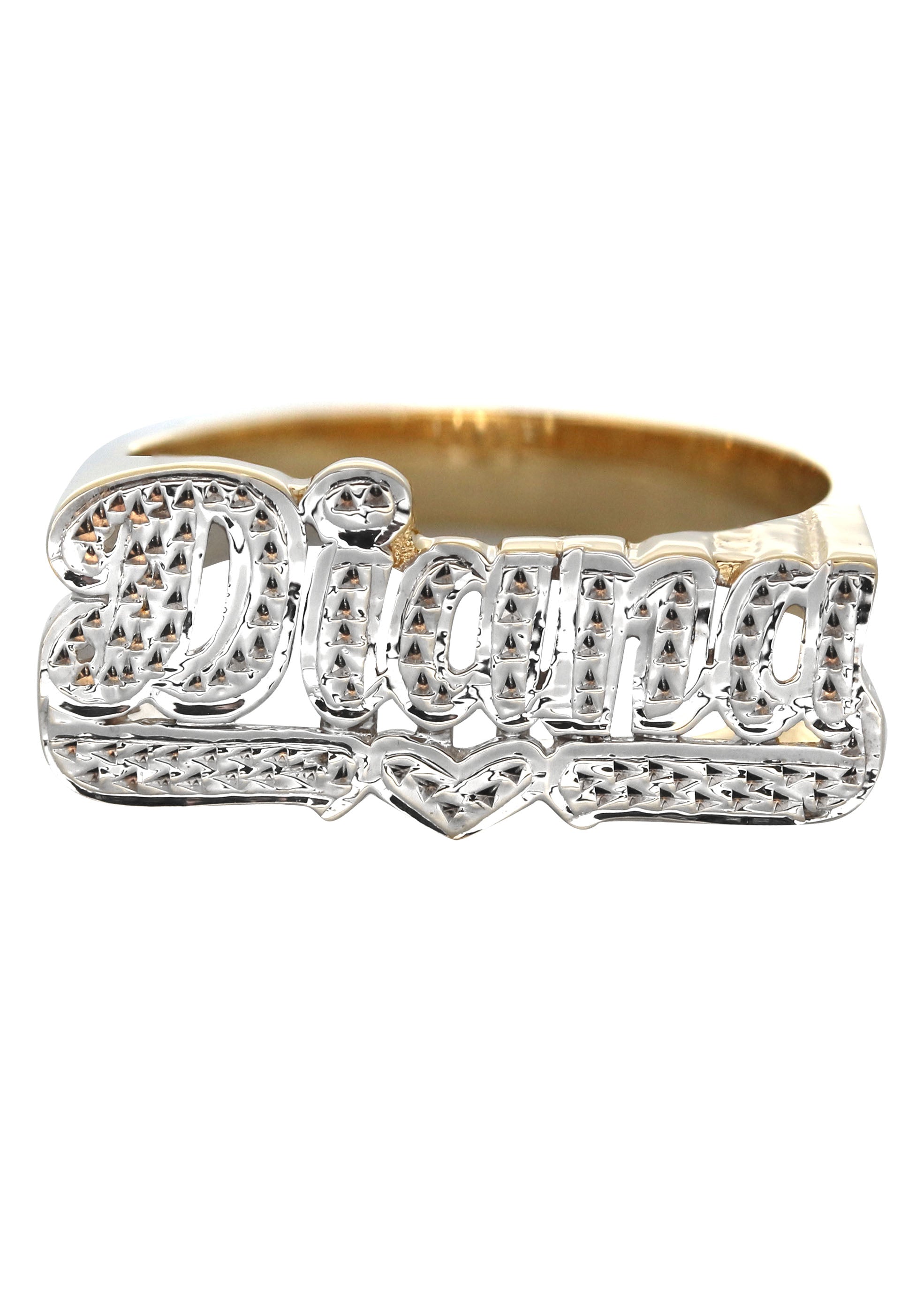 14K Two Tone Diamond Cut Gold Name Ring for Women - 5.1 Grams Customizable Personalized Jewelry Gift for Anniversary, Birthday & Special Occasions