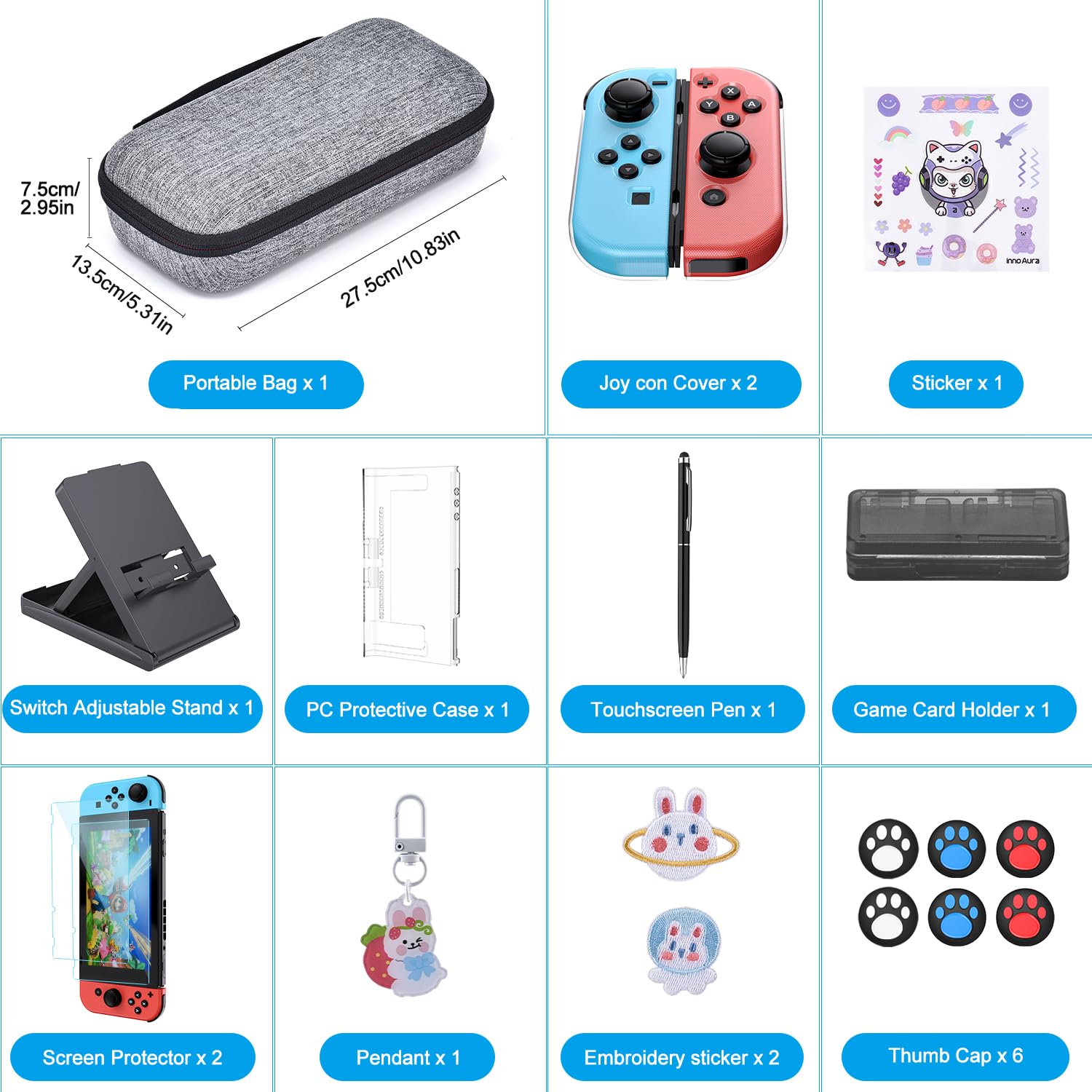 Nintendo Switch Accessories Bundle - Joy-Con Grips, Screen Protector, Carrying Case - Perfect for Gaming On-The-Go & Home Entertainment