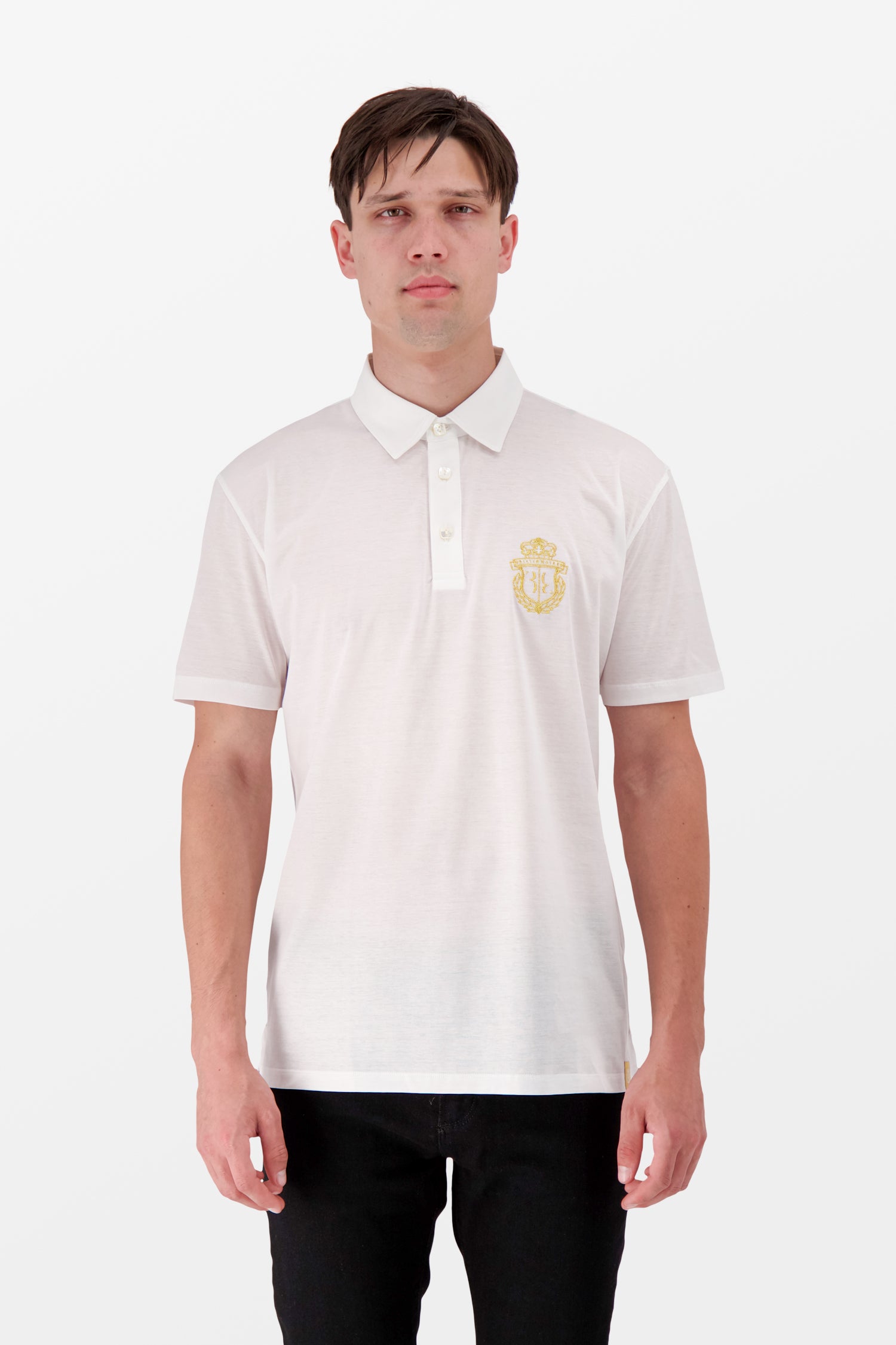 Billionaire White Short Sleeve Polo Shirt with Embroidered Crest Logo - Perfect for Casual Wear, Golf, and Business Casual Outfits