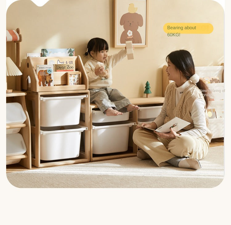 **Solid Wood Montessori Toy Storage Shelf for Kids - Organize Playroom, Nursery & Bedroom Toys - Eco-Friendly Poplar Wood Children's Bookshelf**