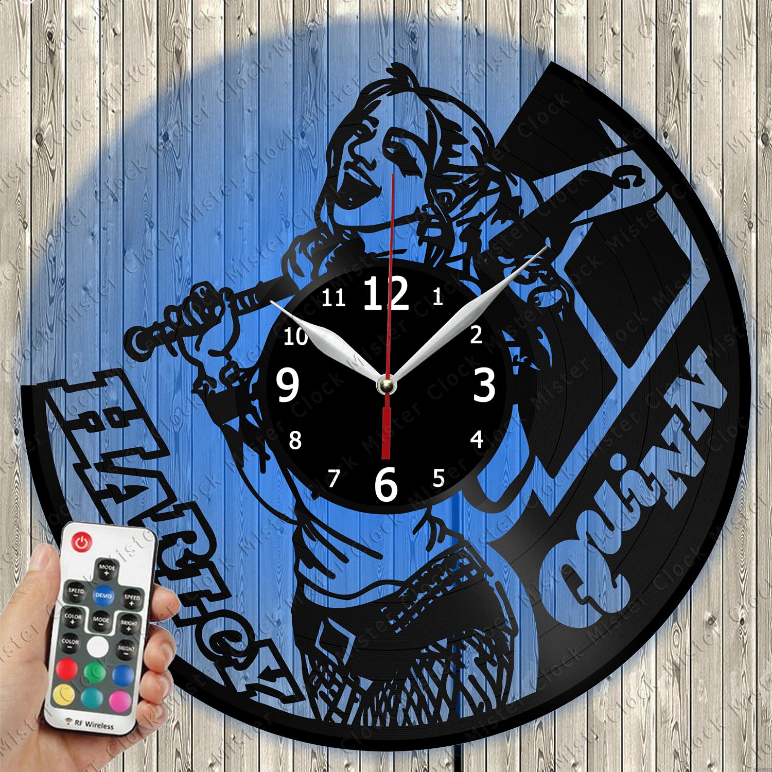 Harley Quinn LED Vinyl Record Wall Clock - Unique Handmade Light-Up Wall Decor with Custom Design - Perfect for Bedroom, Living Room, or Office - Original Gift Idea for DC Comics Fans