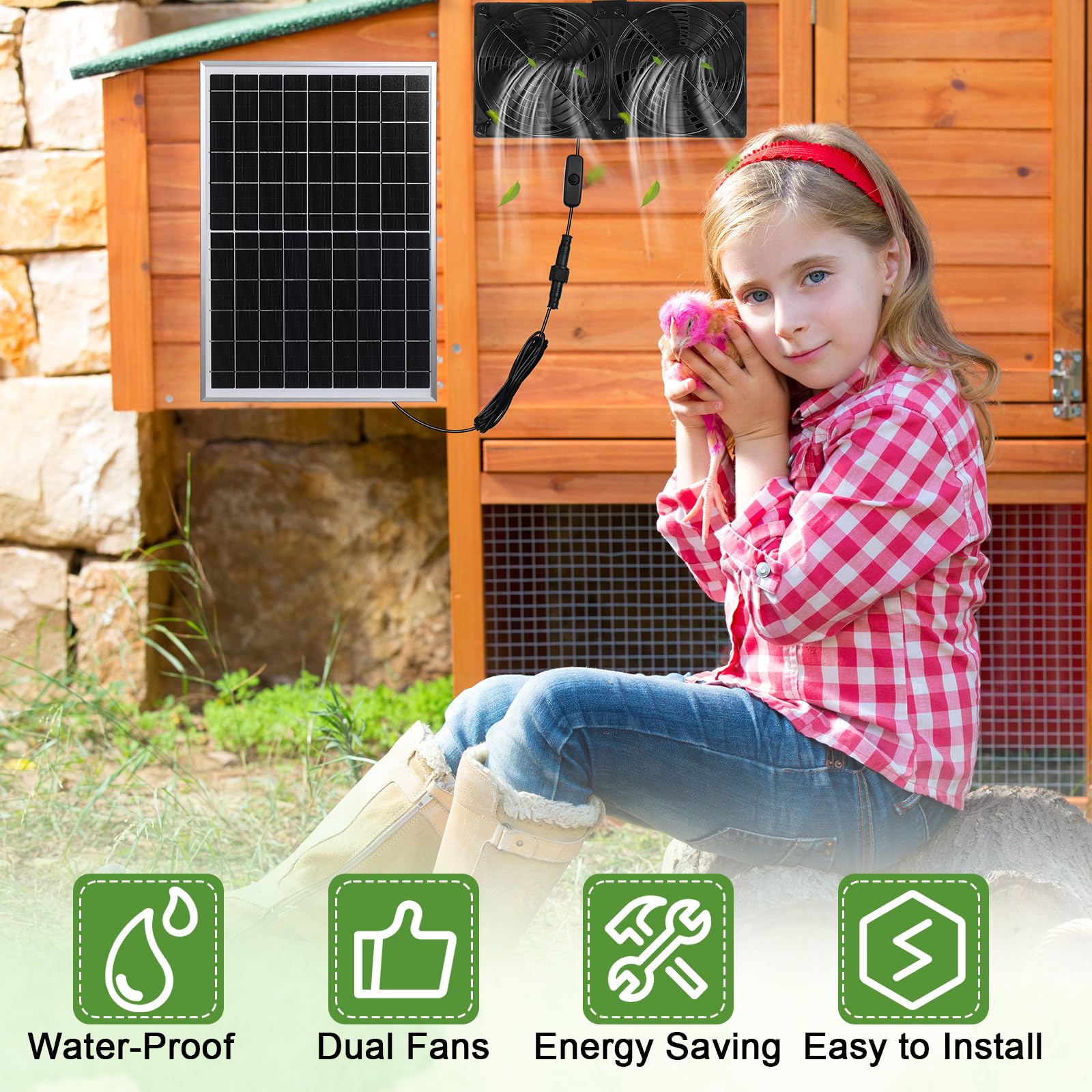 15W Solar Panel Fan Kit - 2 Pcs Waterproof High Speed DC Brushless Exhaust Fans for Attic, Shed, Barn, Chicken Coop & Greenhouse - DIY Cooling Ventilation System (Perfect for Solar Powered Air Circulation in Outdoor Structures)