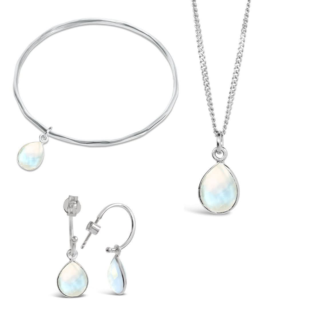 Moonstone Charm Bangle in Sterling Silver | June Birthstone Jewelry for Women | Perfect Gift for Birthday, Anniversary & Special Occasions
