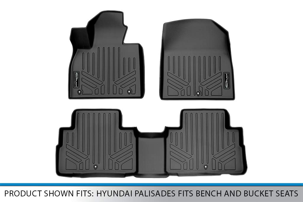 SMARTLINER All-Weather Custom Fit Floor Mats for 2020-2025 Hyundai Palisade - 2 Row Liner Set (Black) | Perfect Fit for Bench & Bucket Seats | Durable Protection Against Mud, Snow & Spills | Ideal for Family Road Trips & Daily Commuting