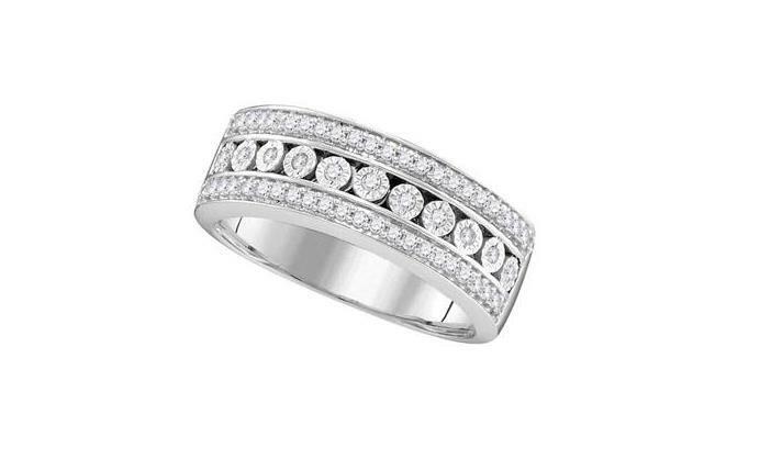 10K White Gold Women's Triple Row Channel Diamond Band Ring - 1/3 CTTW, Elegant Wedding, Anniversary, or Gift Jewelry for Special Occasions