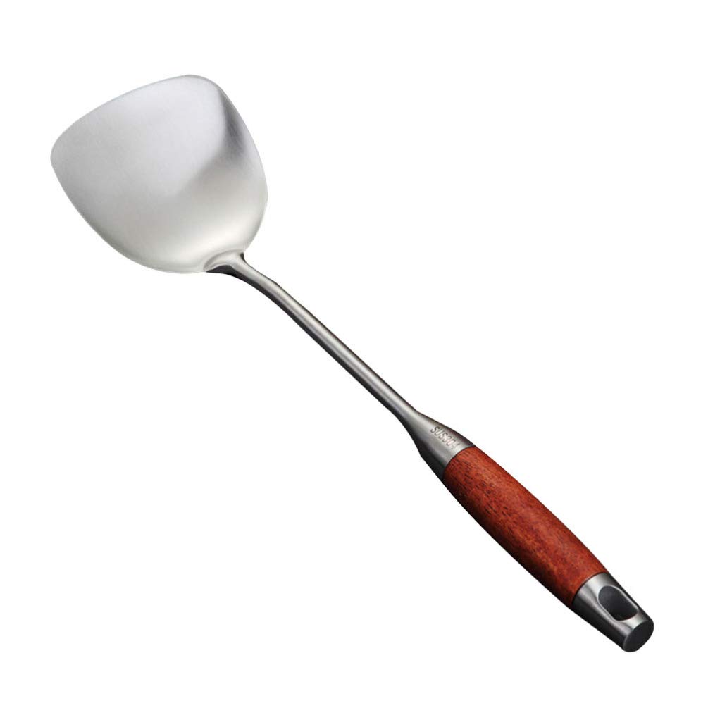 Premium Stainless Steel Spatula with Wooden Handle - Heat-Resistant Kitchen Utensil for Cooking, Flipping & Serving - Ideal for Woks, Pans & Non-Stick Cookware - Perfect for Stir-Fry, Pancakes & BBQ
