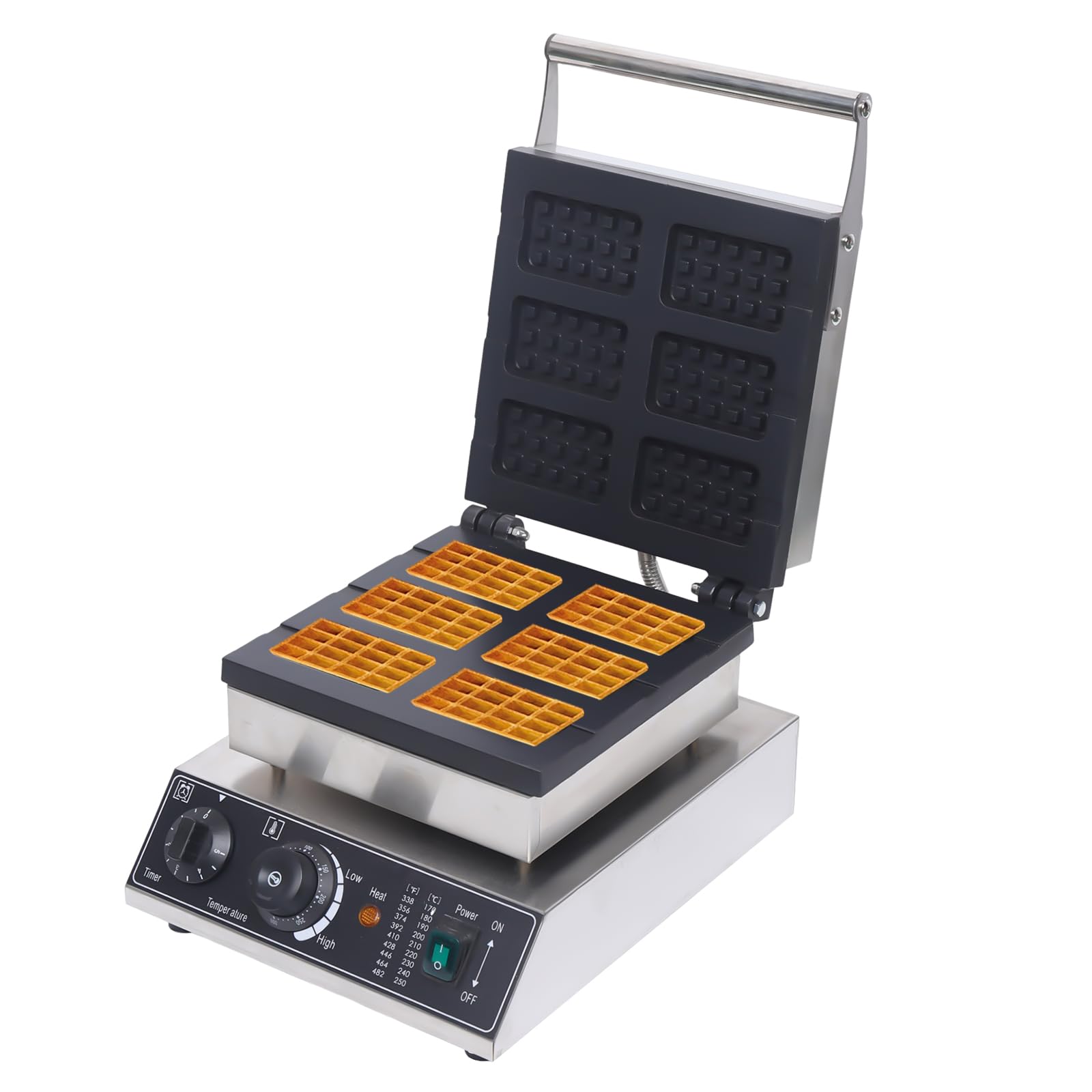 Commercial Waffle Maker with Non-Stick Surface & Temperature Control - 110V Stainless Steel Waffle Machine for Bakeries, Restaurants & Home Use - Perfect for Breakfast, Brunch & Dessert Making (6-Piece Set)