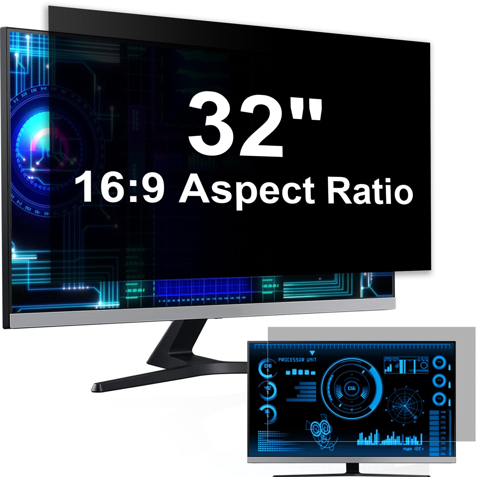 32 Inch Computer Privacy Screen Filter for 16:9 Widescreen Monitor - Anti Glare Blue Light Filter, Removable Eye Protection Privacy Shield with Anti-Spy & Anti-Scratch Technology - Perfect for Office, Home & Gaming Use