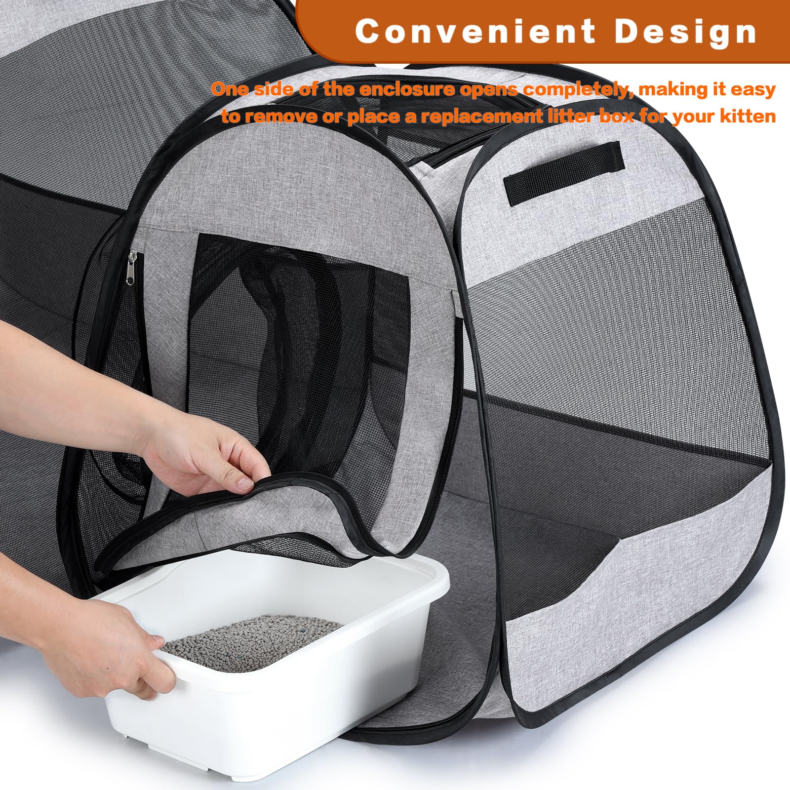 Portable Pet Playpen for Cats & Dogs - Indoor & Outdoor Cat Enclosure, Pop-Up Cage for Kittens, Puppies & Small Animals - Travel & Camping Essential (Gray) | Perfect for Home, Yard, Camping & Road Trips