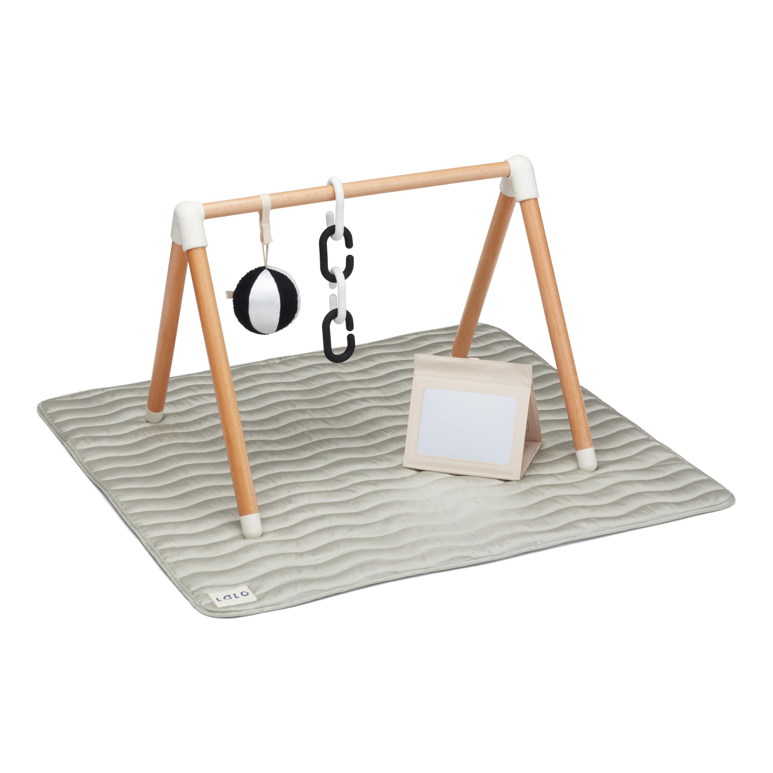 Lalo Baby Gym & Playmat for Infants & Toddlers - Eco-Friendly Non-Toxic Playmat with Wooden Gym - Easy Assembly & Machine Washable - Perfect for Tummy Time, Crawling & Early Learning Activities