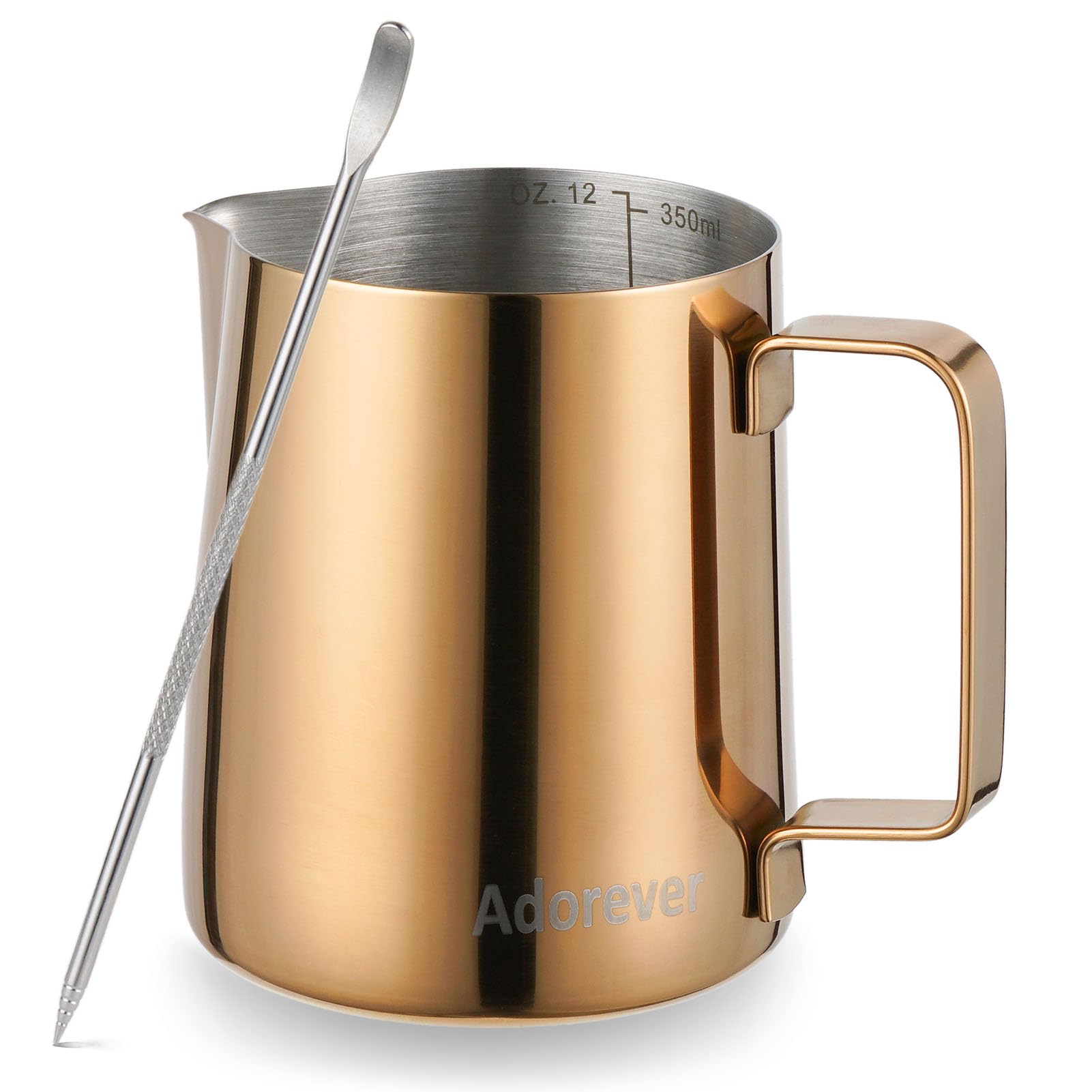 Premium 350ml (12oz) Stainless Steel Milk Frothing Pitcher for Barista - Rose Gold Coffee Steaming Jug with Latte Art Pen for Cappuccino, Latte & Macchiato | Perfect for Home Coffee Makers & Professional Cafes