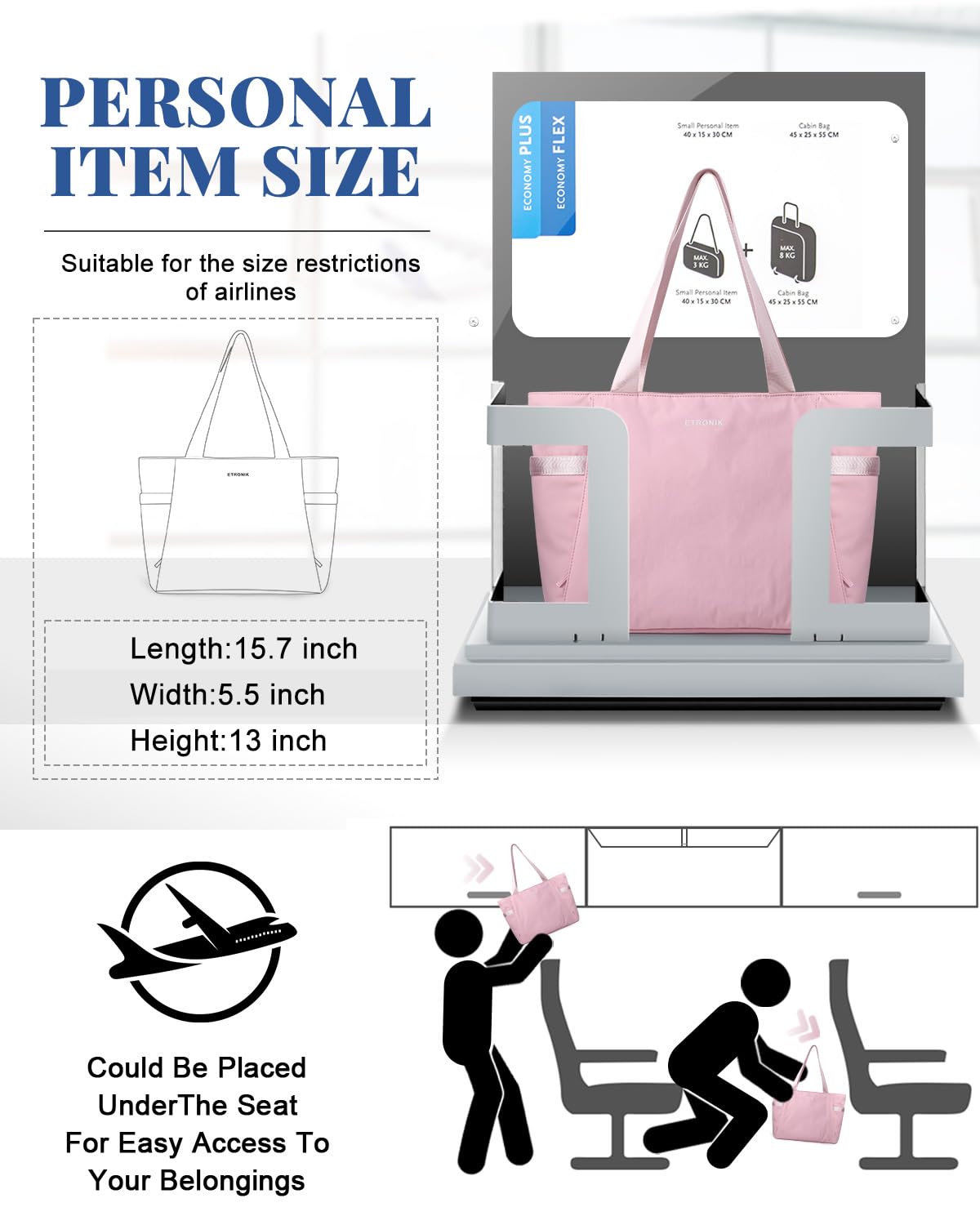 ETRONIK Women's Tote Bag - Large Work & Gym Bag with Yoga Mat Strap, Laptop Compartment - Perfect for Nurses, Yoga, Sports, Travel & School (Ideal for Work Commute, Gym Sessions & Weekend Getaways)
