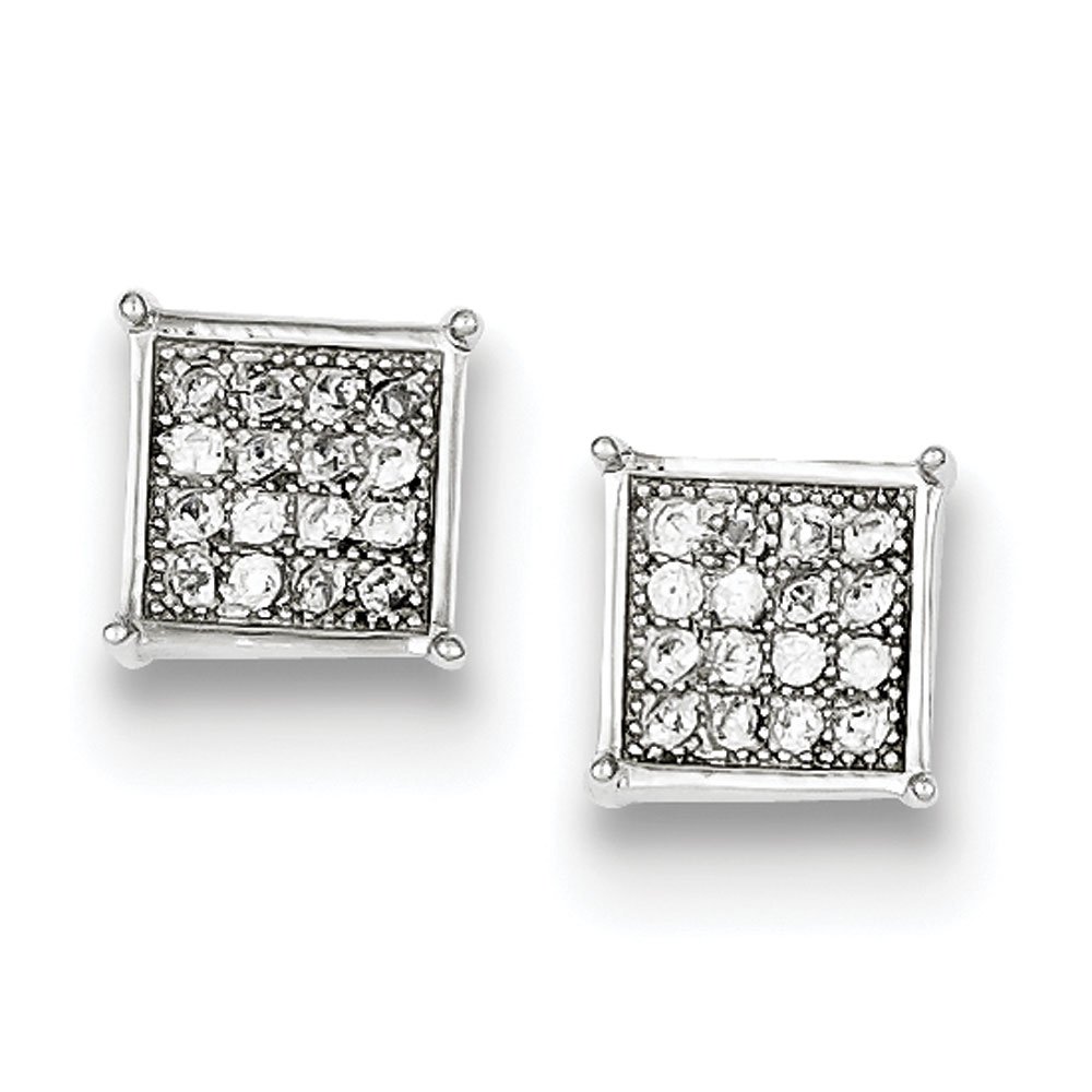 Elegant Sterling Silver Cubic Zirconia Pave Square Post Earrings for Women | Hypoallergenic Fine Jewelry Gift | Perfect for Weddings, Parties & Everyday Wear